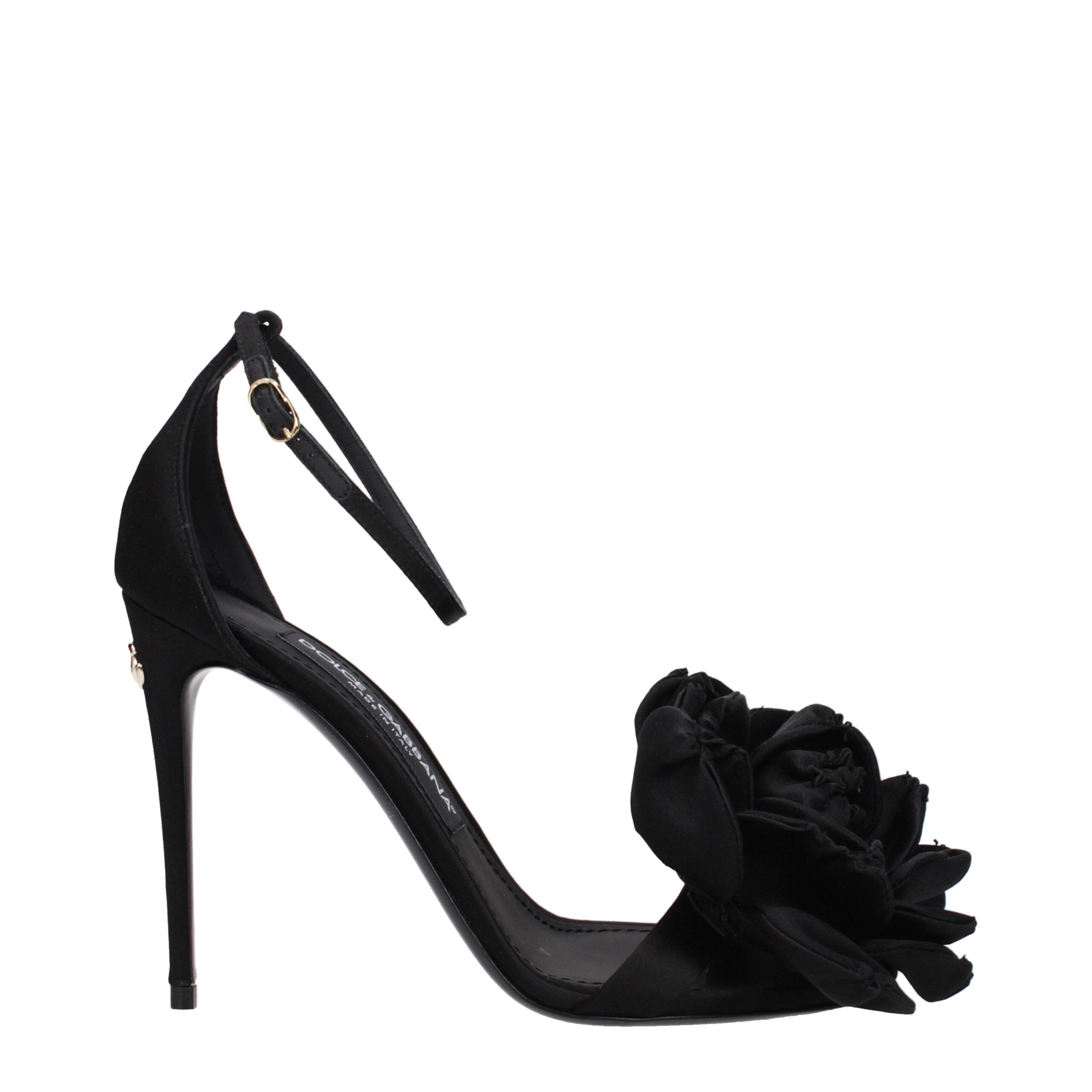 Dolce & Gabbana Black Satin Stiletto Heel Sandals