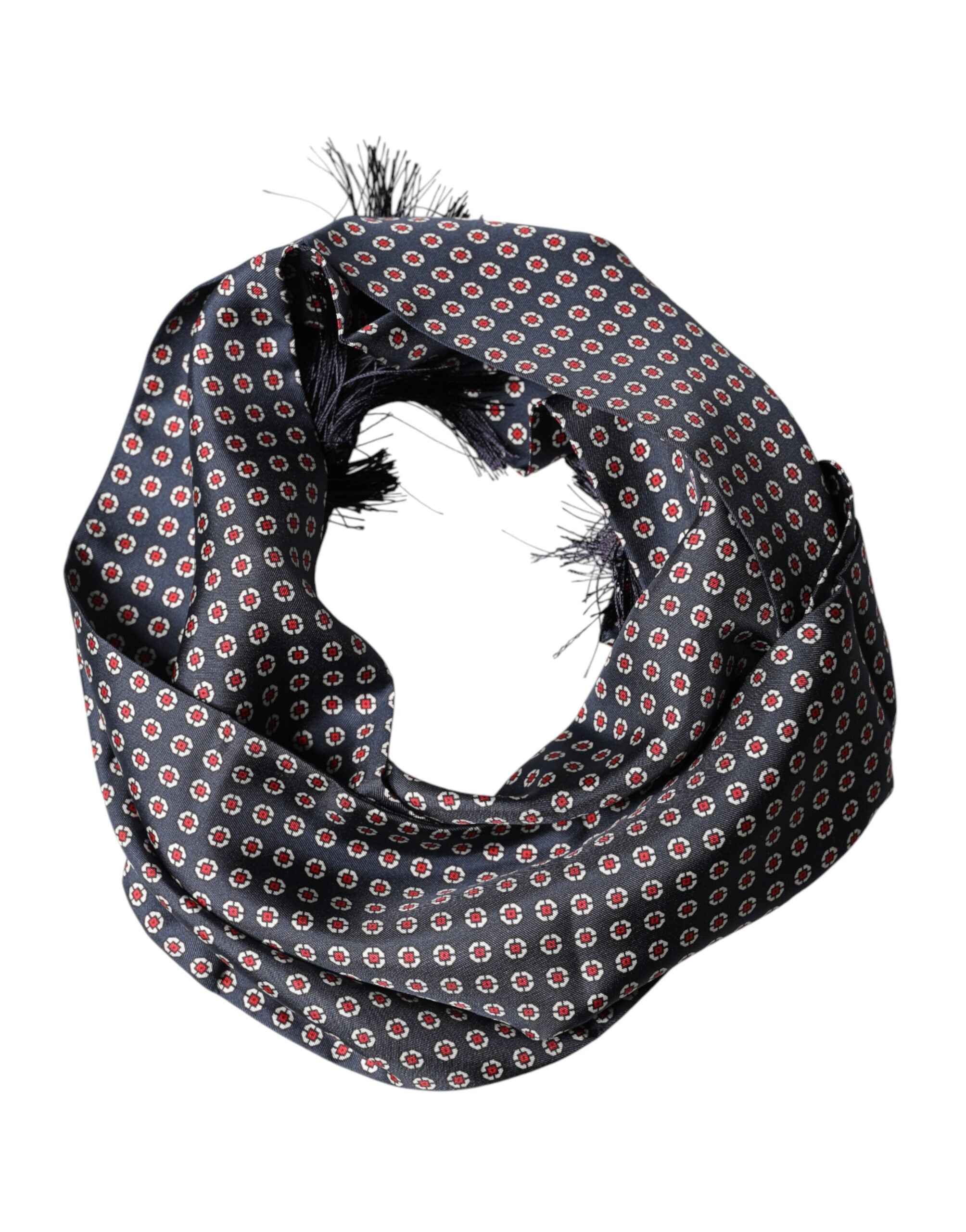 Dolce & Gabbana Black Patterned Fringes Neck Foulard Scarf - Luxe Marca