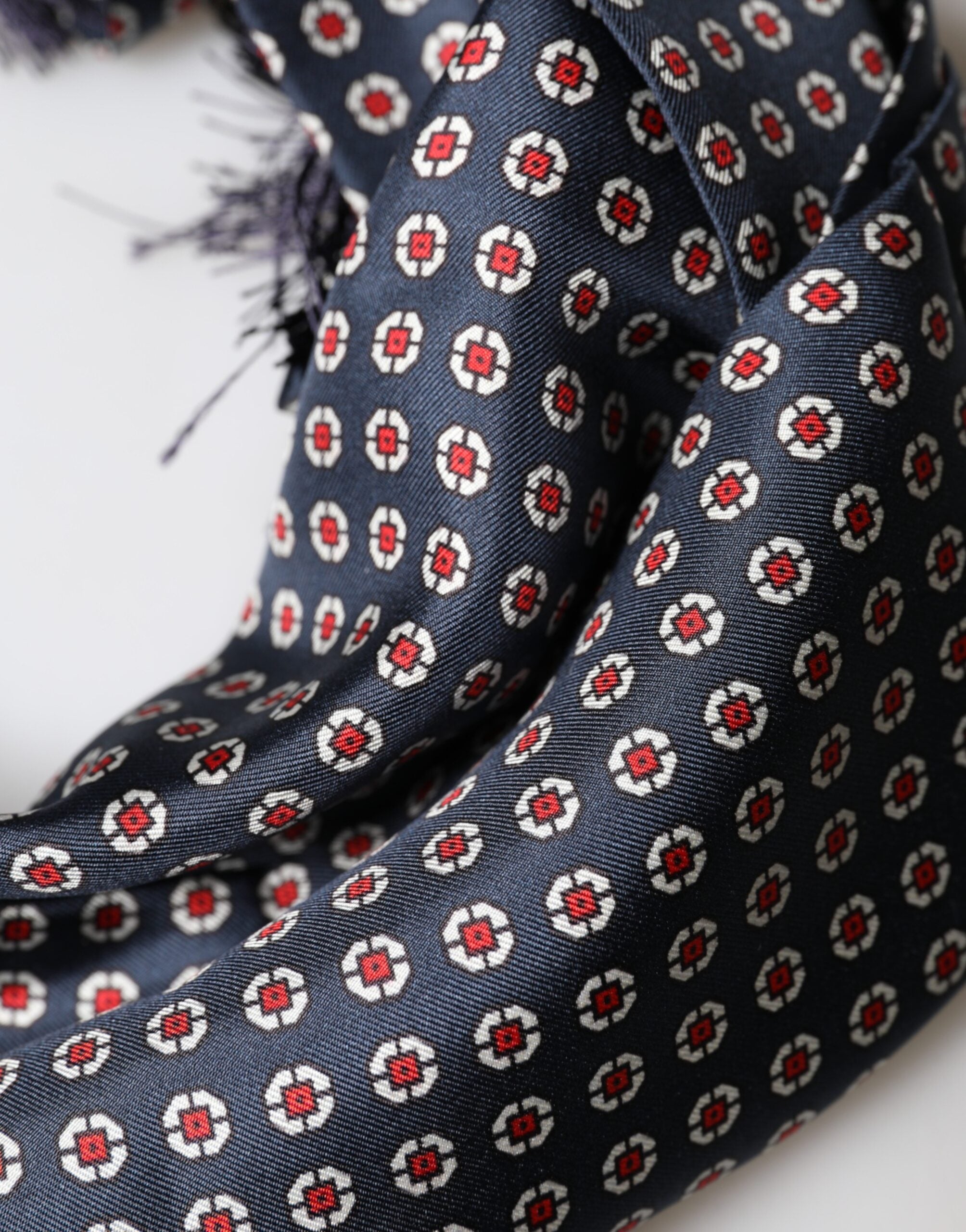 Dolce & Gabbana Black Patterned Fringes Neck Foulard Scarf - Luxe Marca