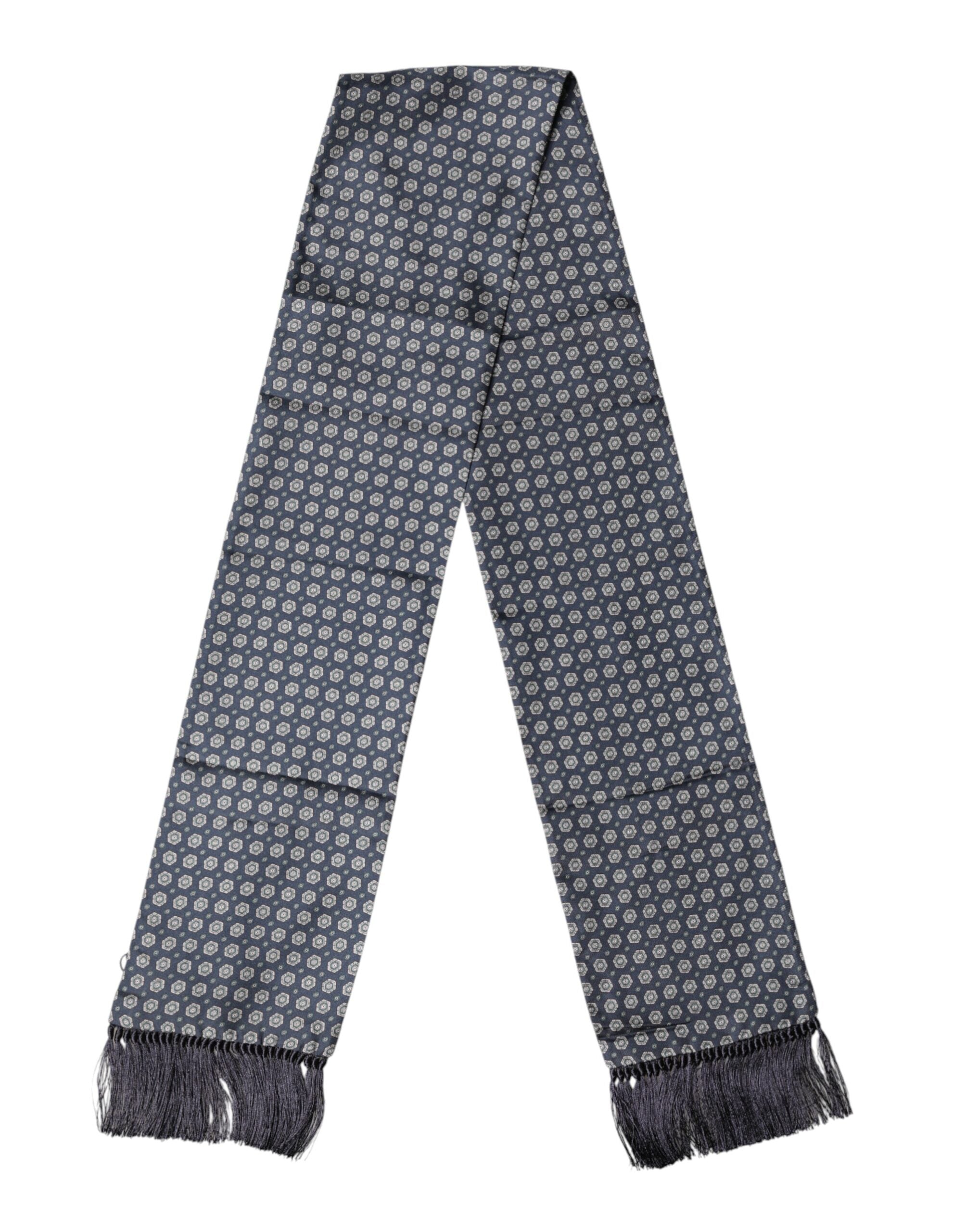 Dolce & Gabbana Blue Patterned Fringes Neck Foulard Scarf - Luxe Marca