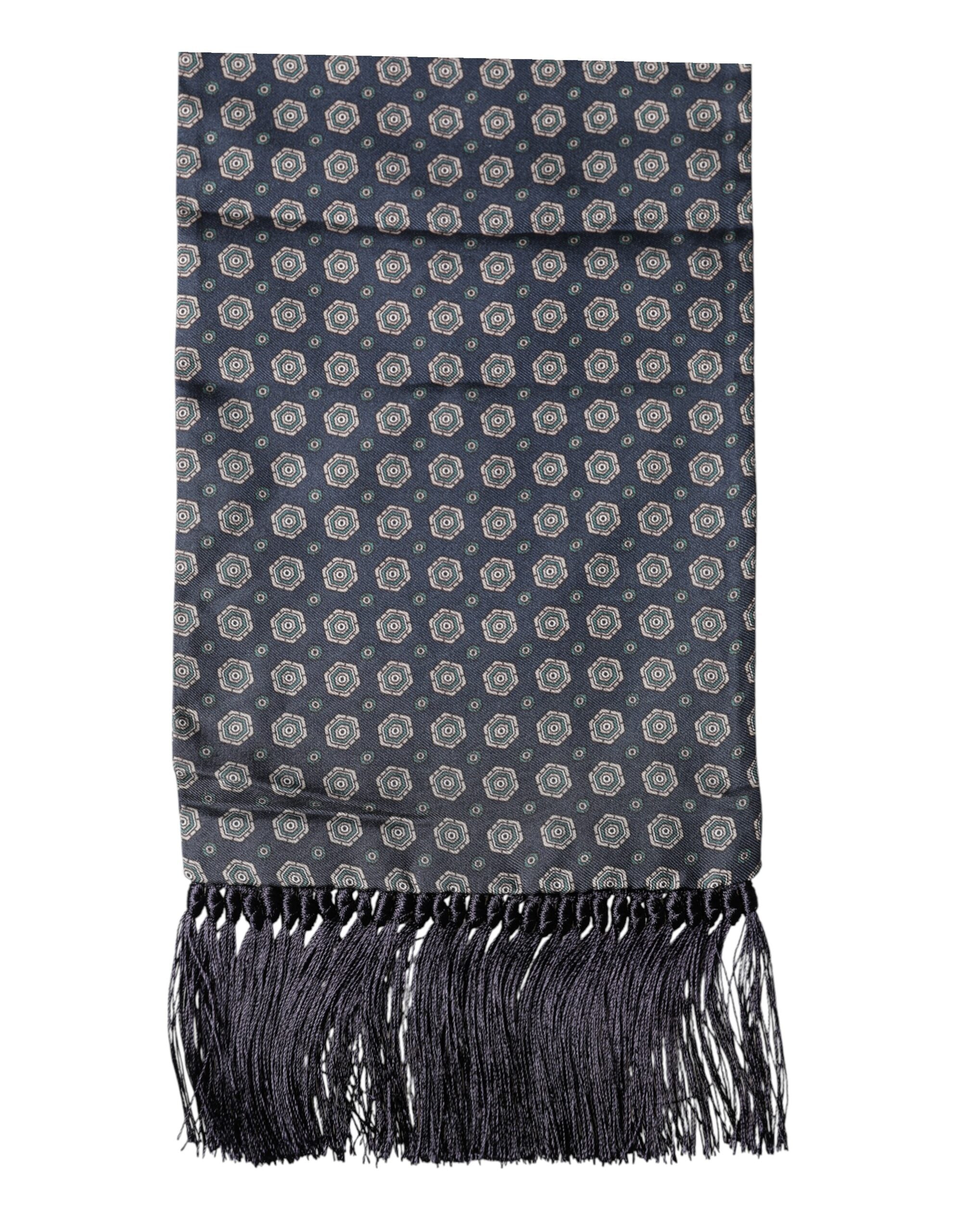 Dolce & Gabbana Blue Patterned Fringes Neck Foulard Scarf - Luxe Marca