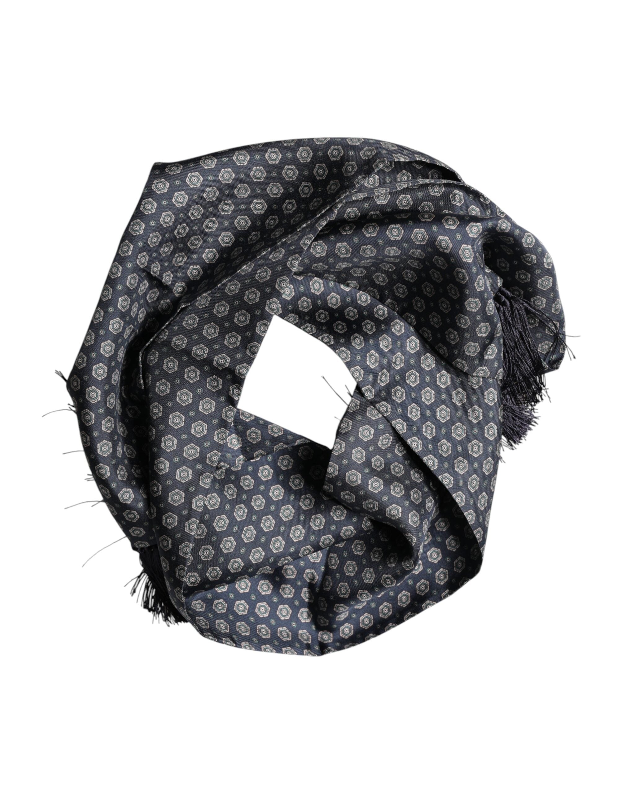 Dolce & Gabbana Blue Patterned Fringes Neck Foulard Scarf - Luxe Marca