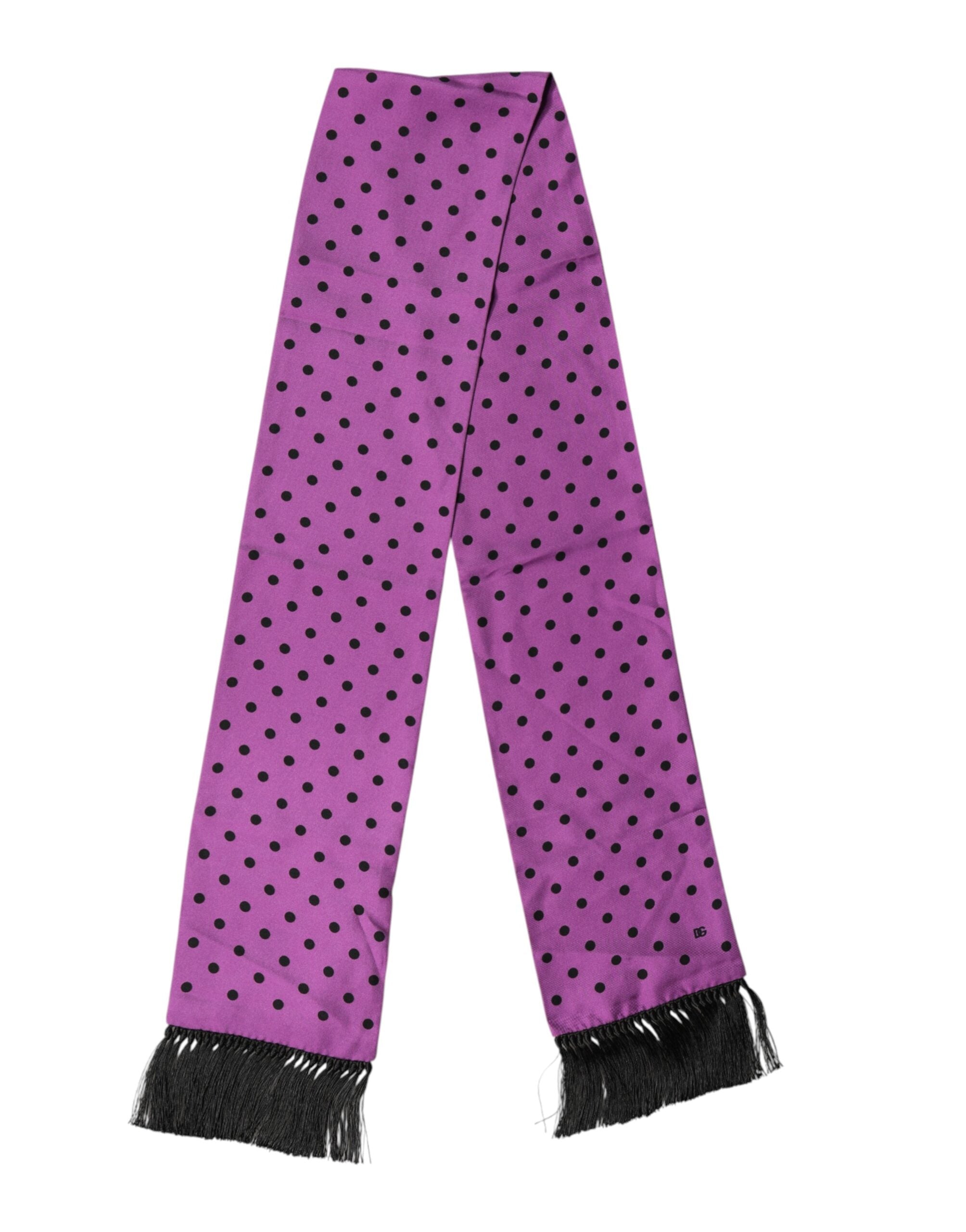 Dolce & Gabbana Violet Polka Dot Fringes Neck Foulard Scarf - Luxe Marca