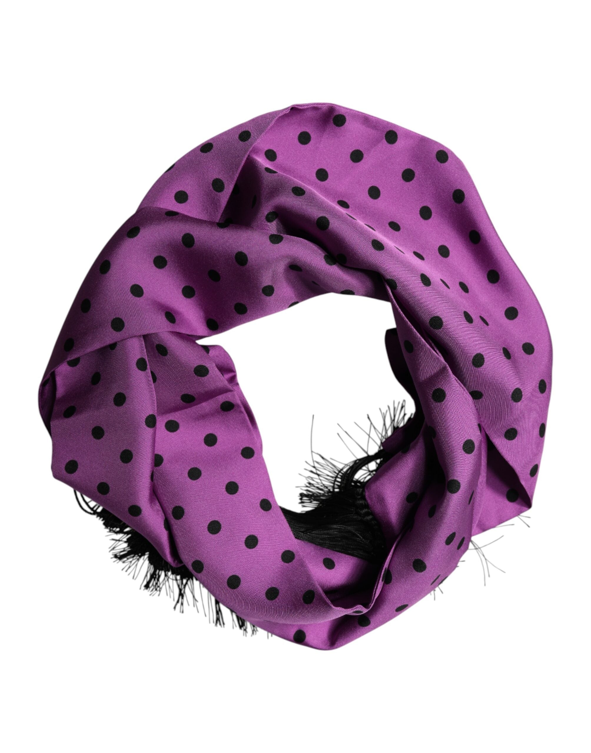 Dolce & Gabbana Violet Polka Dot Fringes Neck Foulard Scarf - Luxe Marca