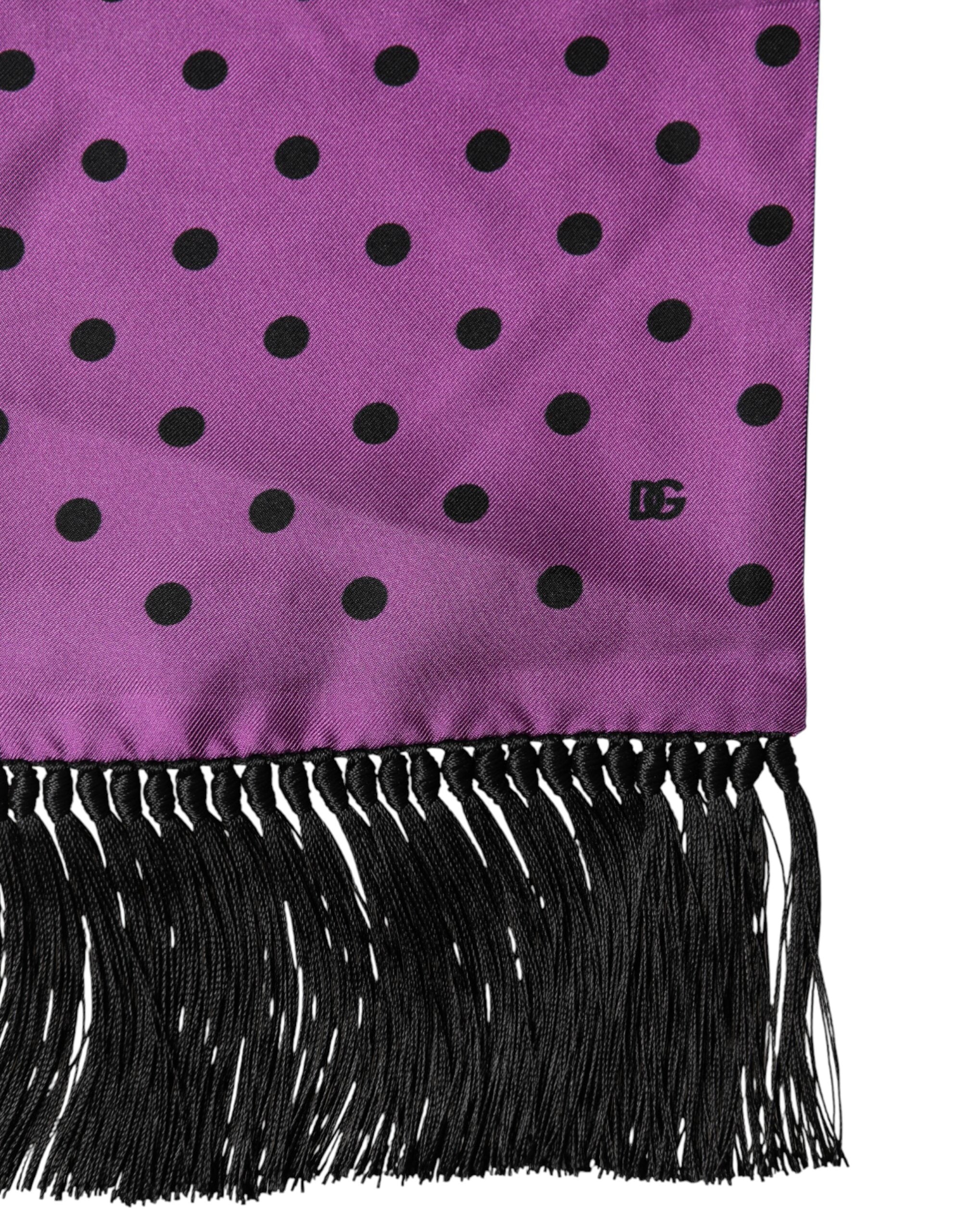Dolce & Gabbana Violet Polka Dot Fringes Neck Foulard Scarf - Luxe Marca
