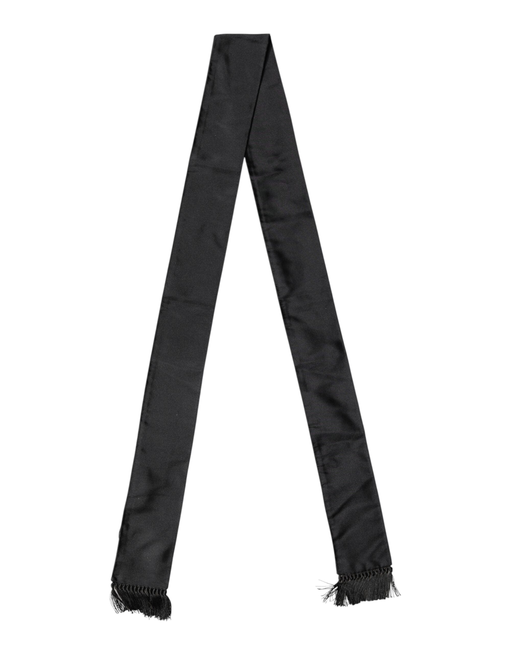 Dolce & Gabbana Black Silk Fringes Neck Wrap Foulard Scarf - Luxe Marca