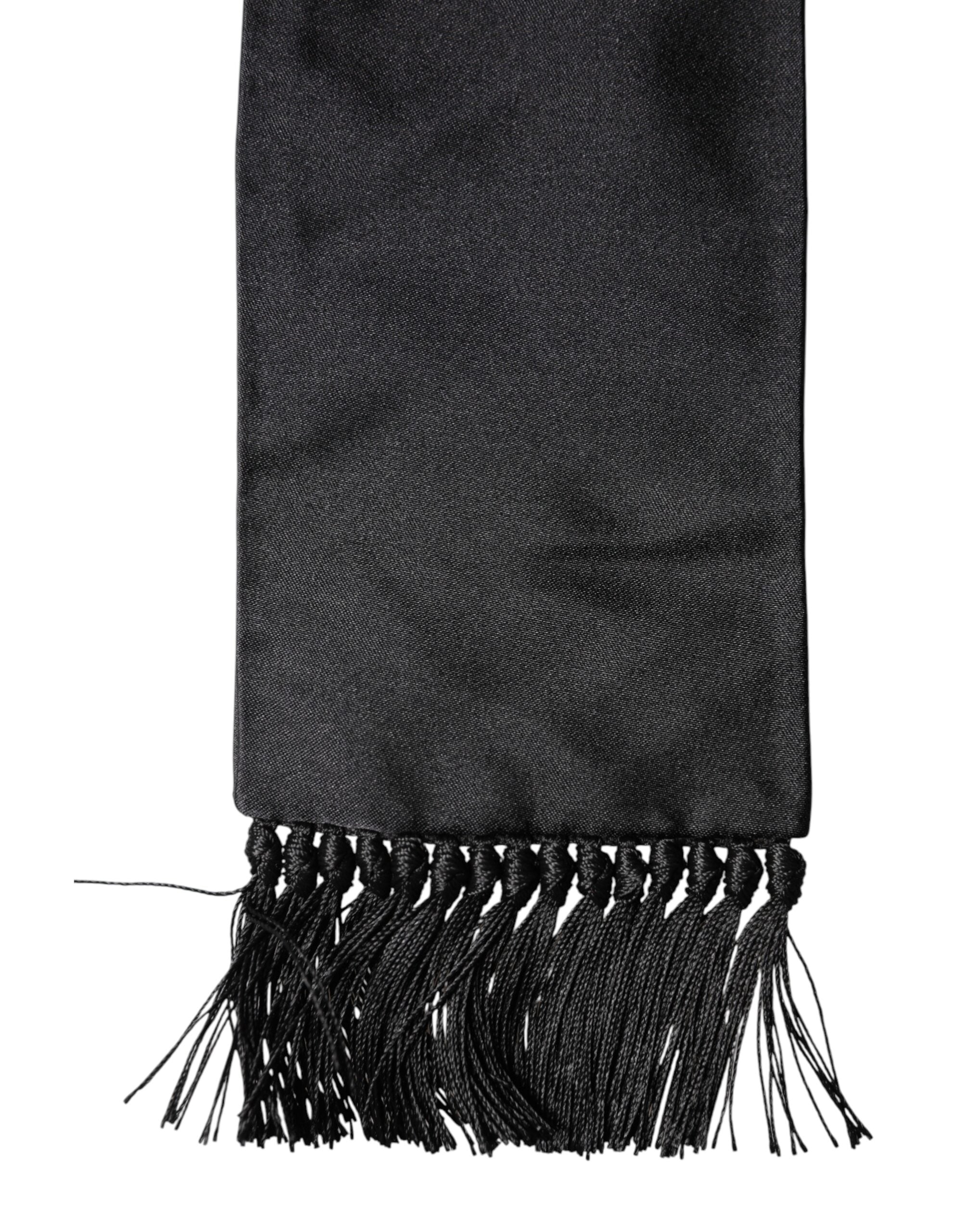 Dolce & Gabbana Black Silk Fringes Neck Wrap Foulard Scarf - Luxe Marca