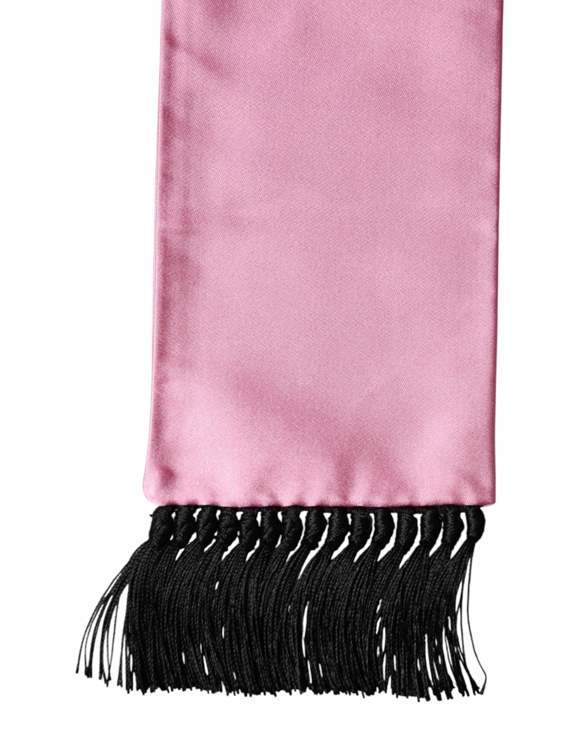 Dolce & Gabbana Pink Silk Fringes Neck Wrap Foulard Scarf - Luxe Marca