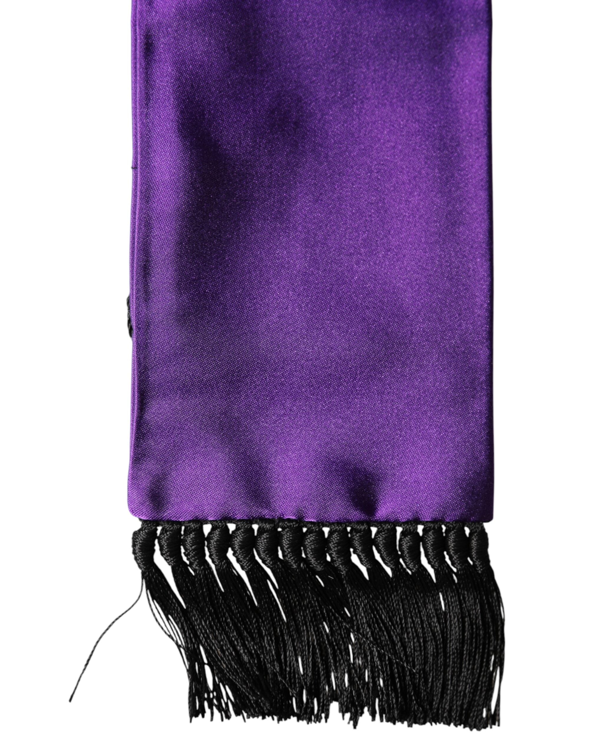 Dolce & Gabbana Violet Silk Fringes Neck Wrap Foulard Scarf - Luxe Marca