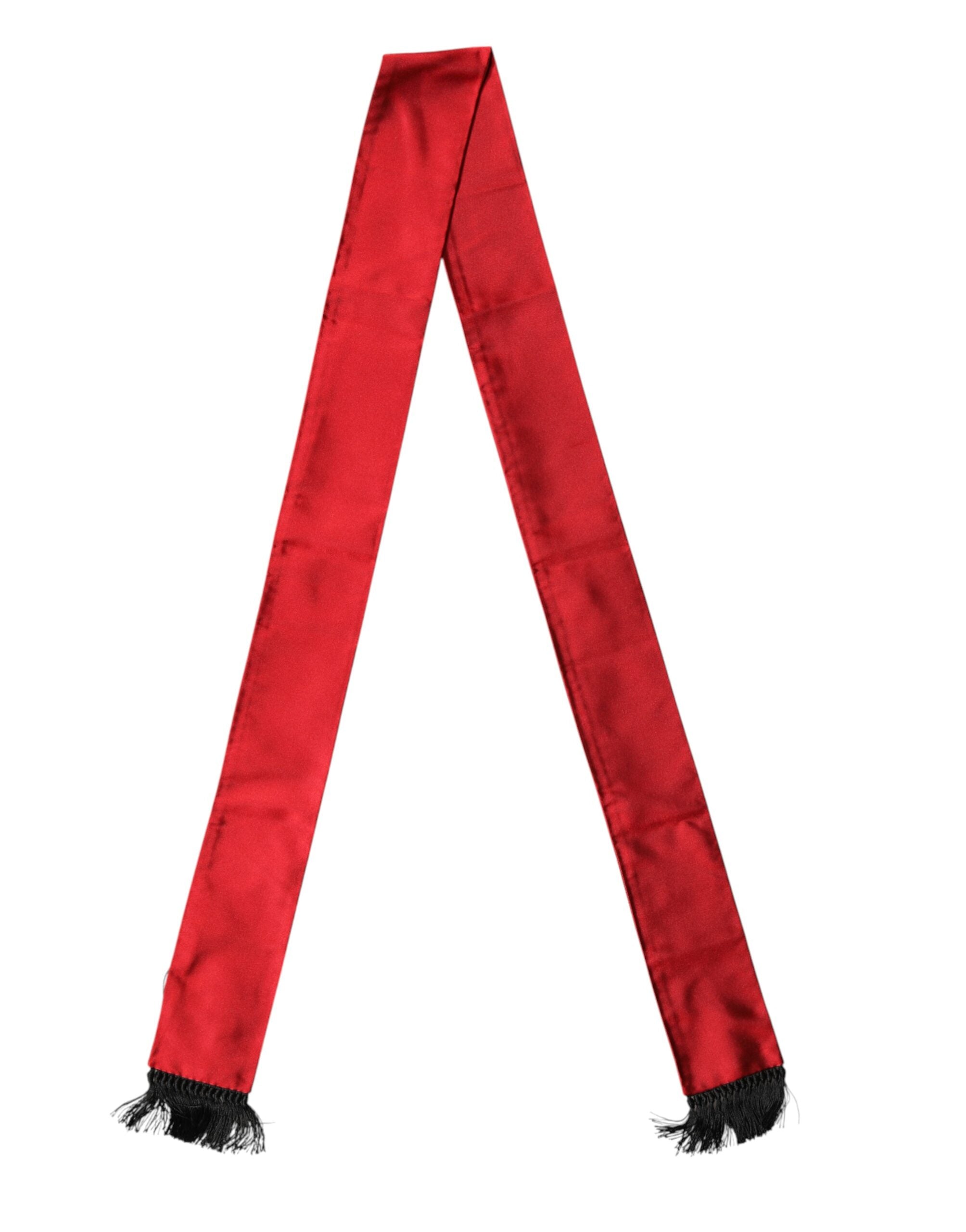 Dolce & Gabbana Red Silk Fringes Neck Wrap Foulard Scarf - Luxe Marca