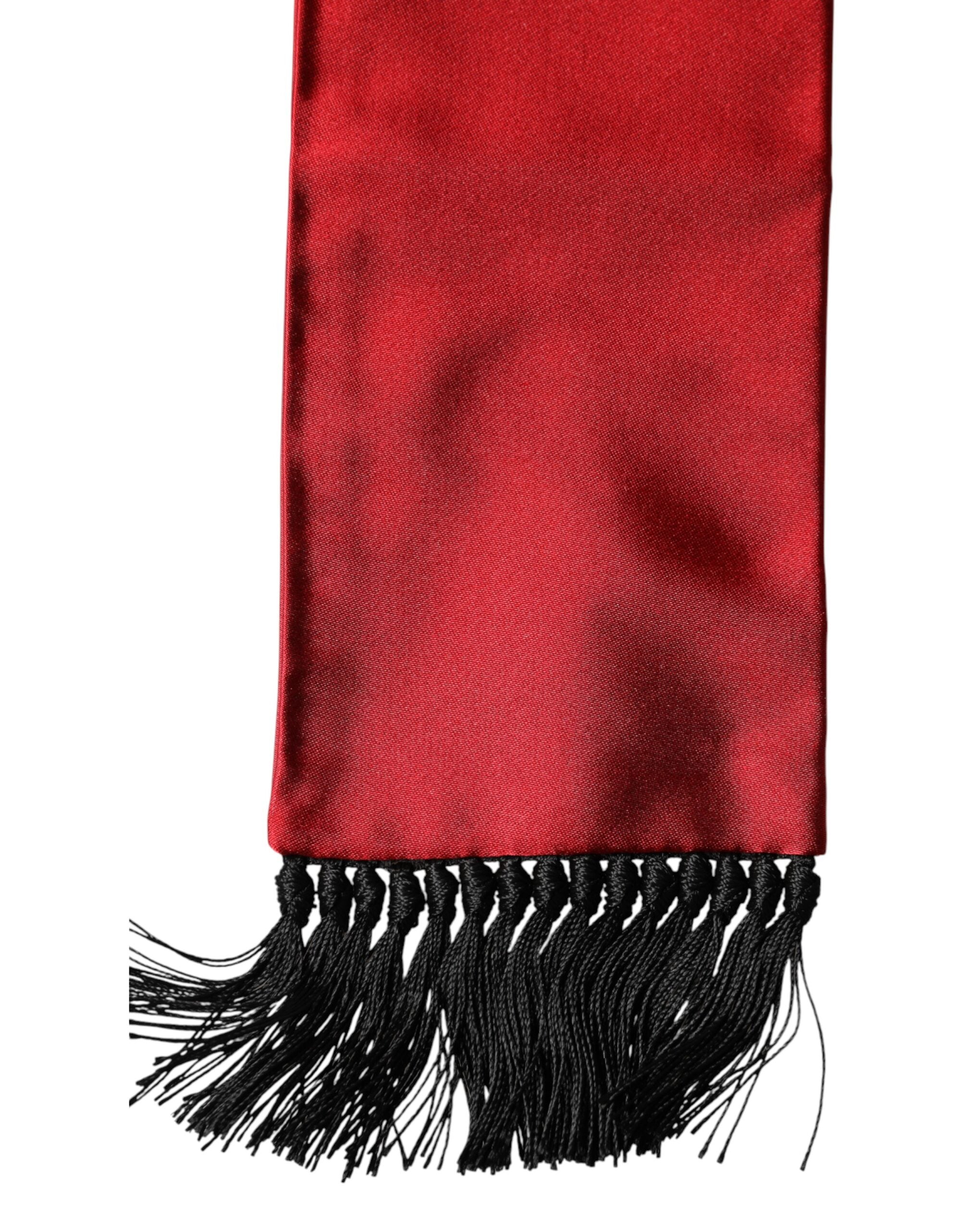 Dolce & Gabbana Red Silk Fringes Neck Wrap Foulard Scarf - Luxe Marca