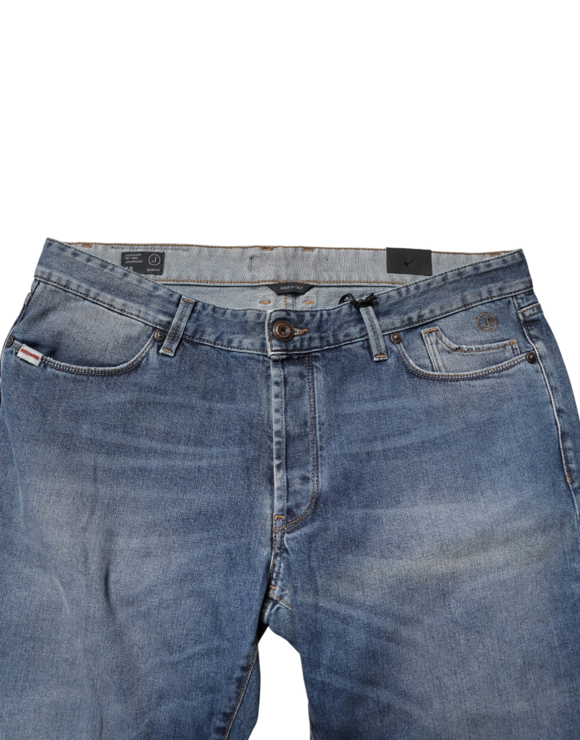 Jeckerson Blue Washed Mid Waist Straight Men Denim Trouser Jeans - Luxe Marca