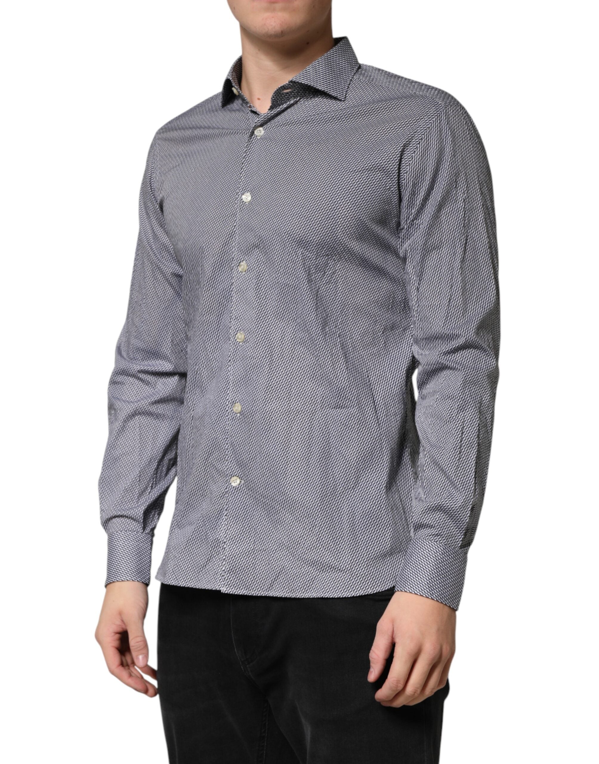 Domenico Tagliente Gray Patterned Long Sleeves Dress Shirt - Luxe Marca