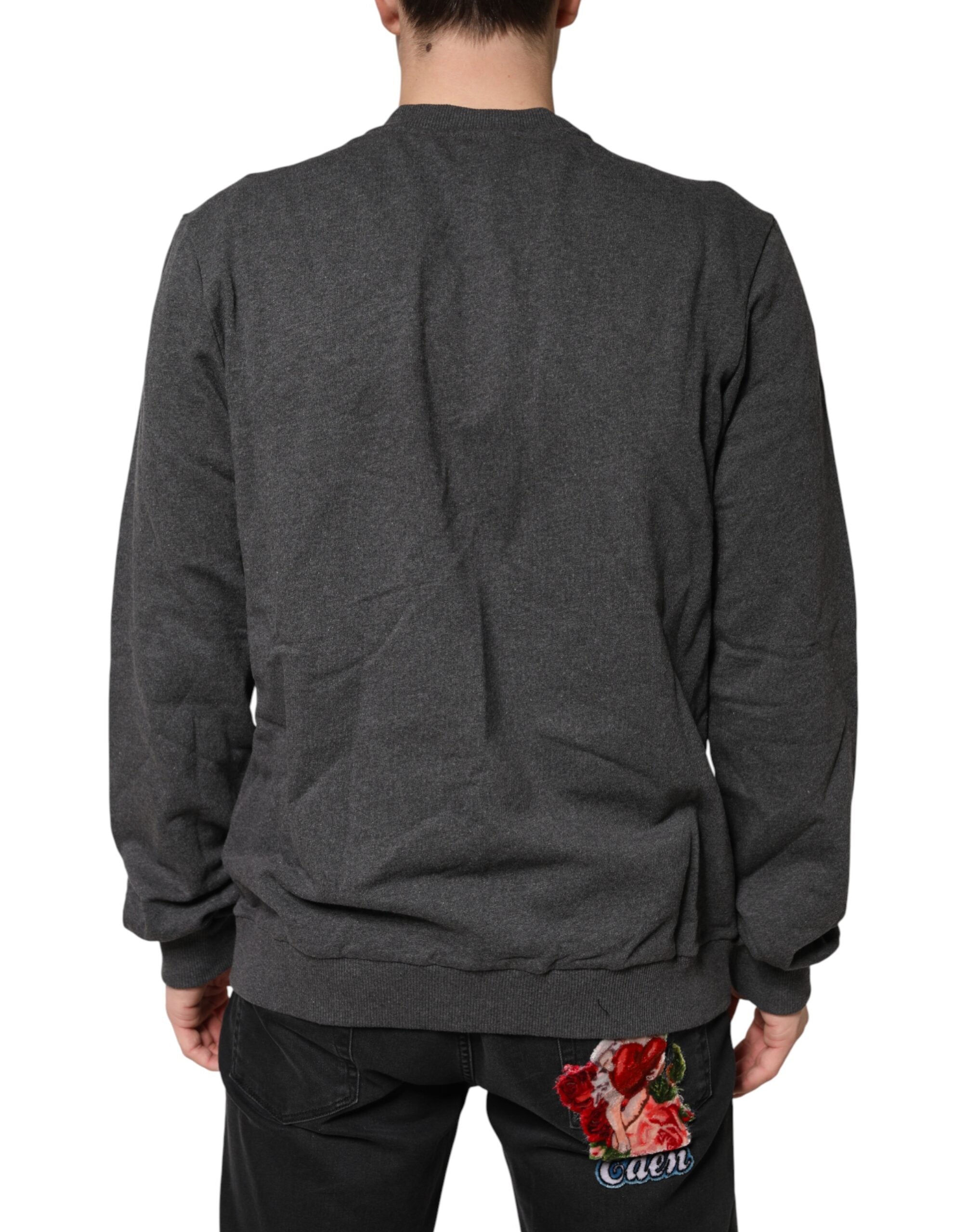 Dolce & Gabbana Gray Crown Crew Neck Men Sweatshirt Sweater