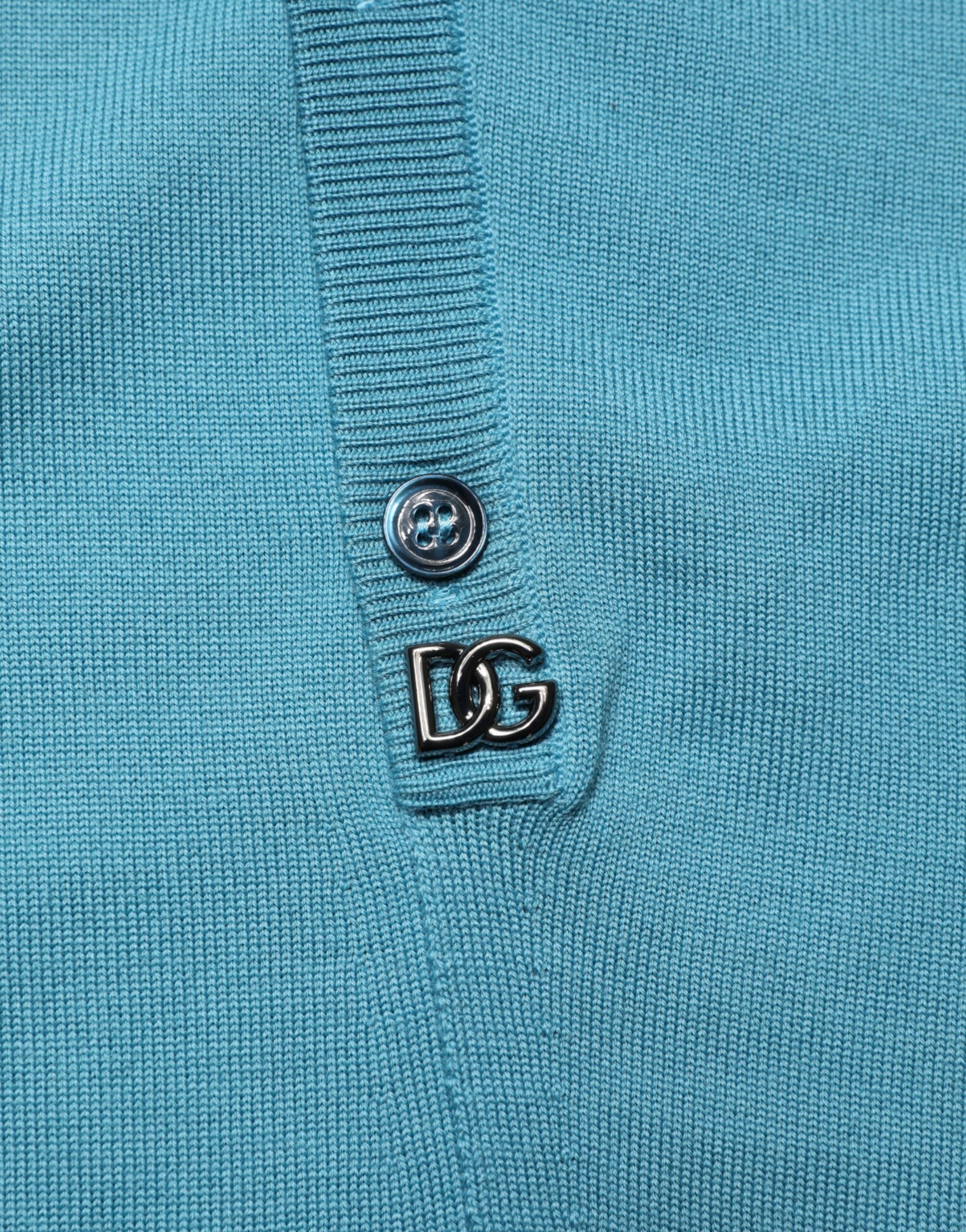 Dolce & Gabbana Teal Wool Collared Polo Pullover Sweater