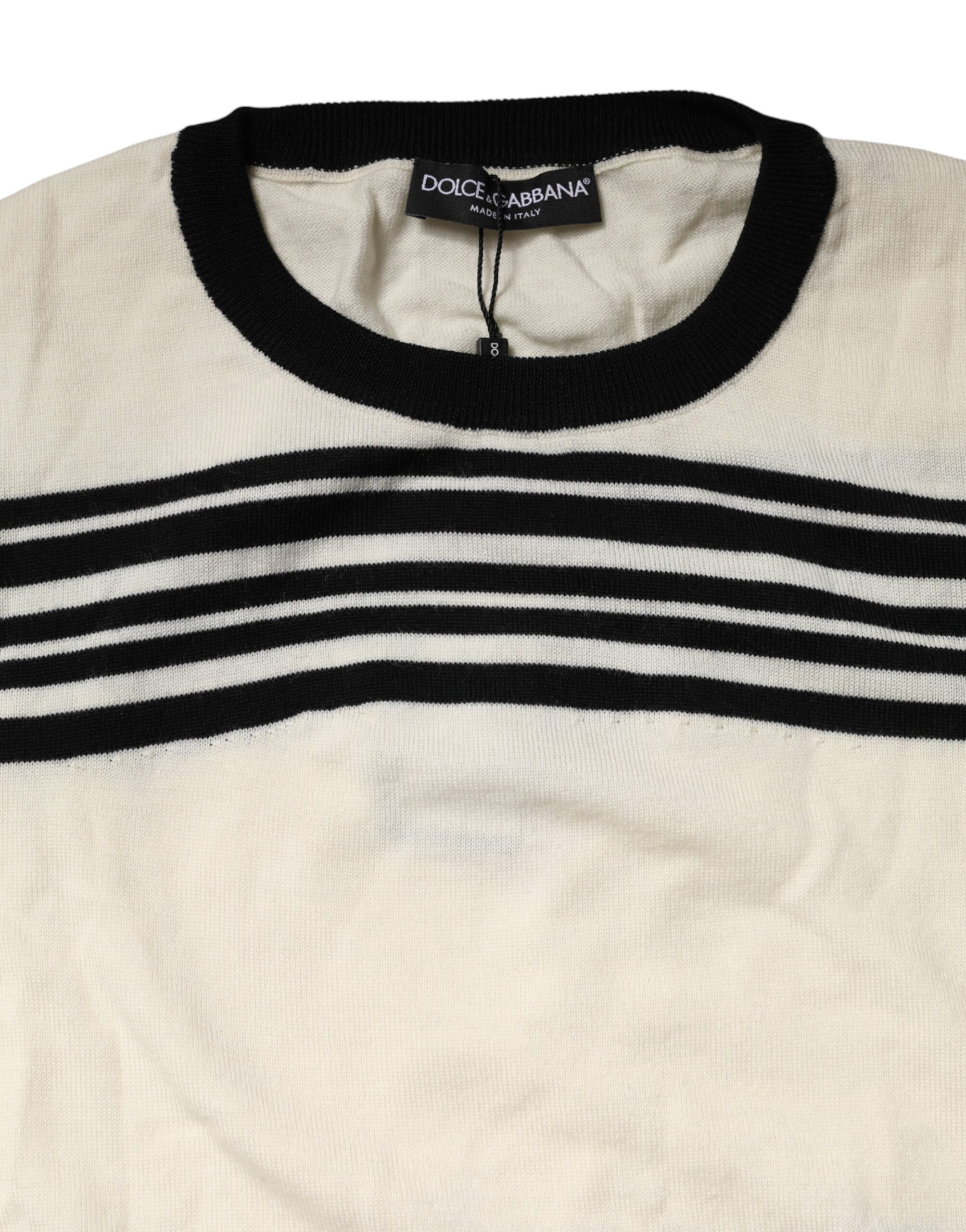 Dolce & Gabbana Black White Stripe CrewNeck Pullover Sweater