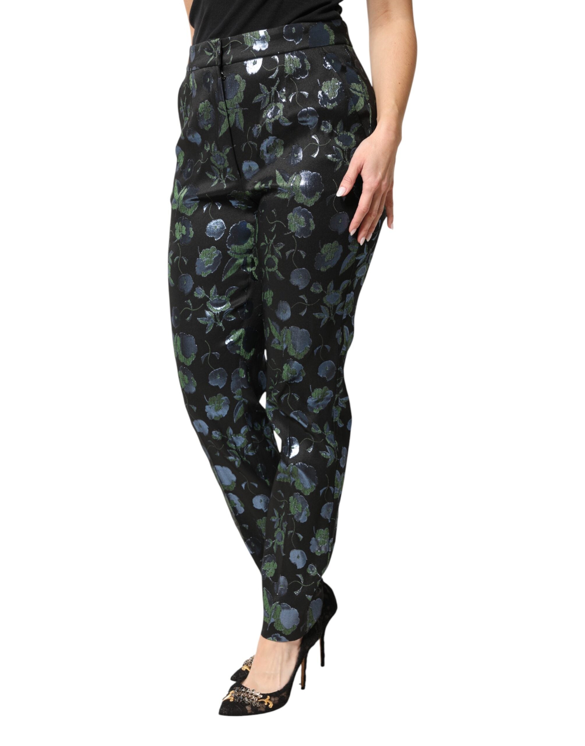 Dolce & Gabbana BlueGreen Floral Metallic Slim Trouser Pants - Luxe Marca