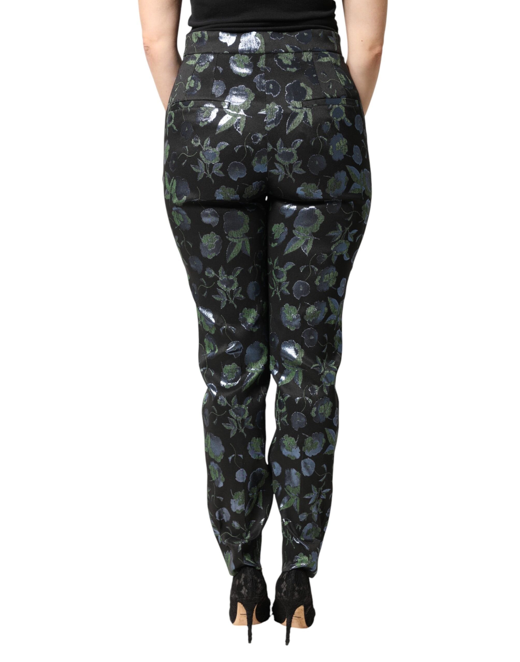 Dolce & Gabbana BlueGreen Floral Metallic Slim Trouser Pants - Luxe Marca