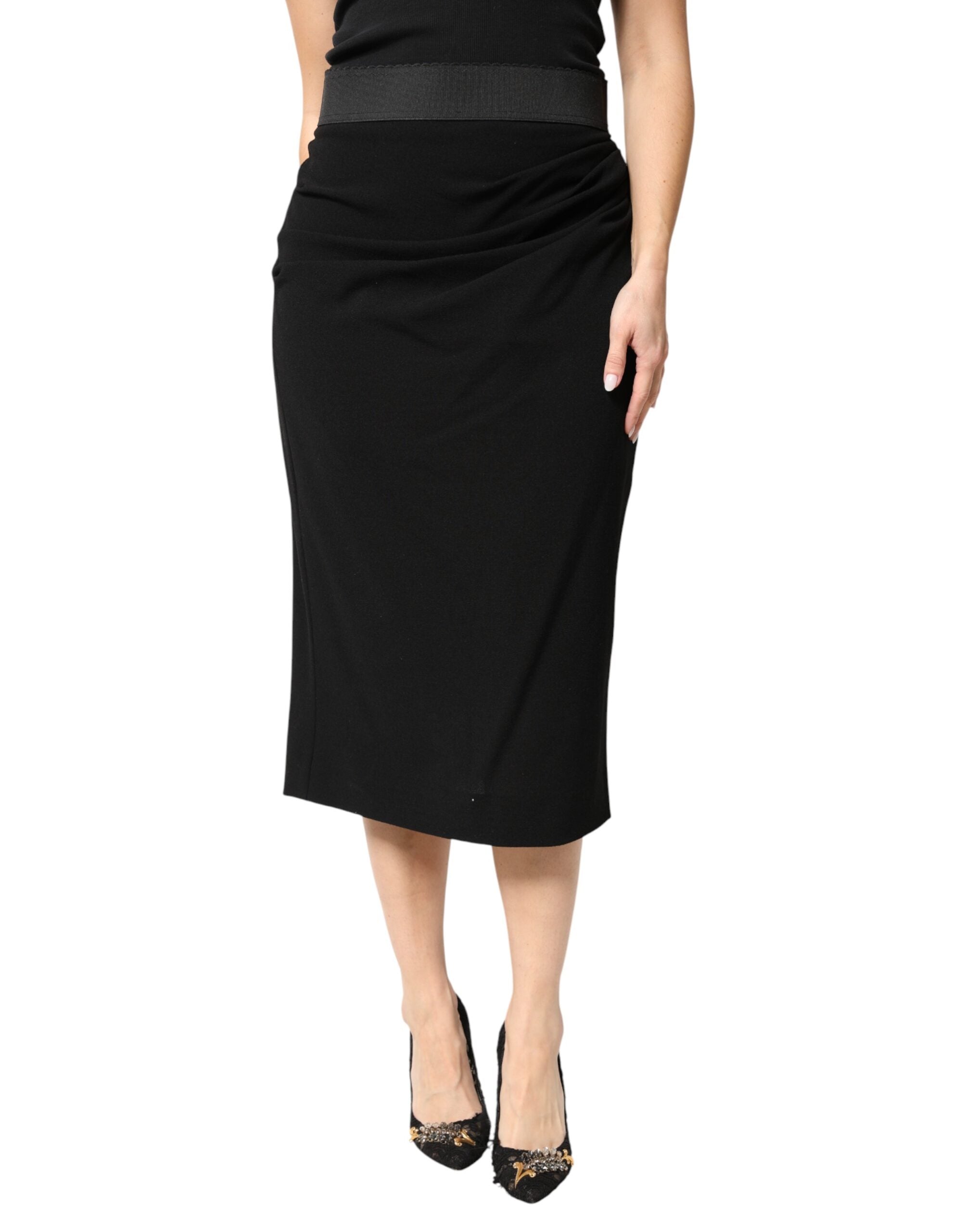 Dolce & Gabbana Black Wool High Waist Pencil Cut Midi Skirt - Luxe Marca