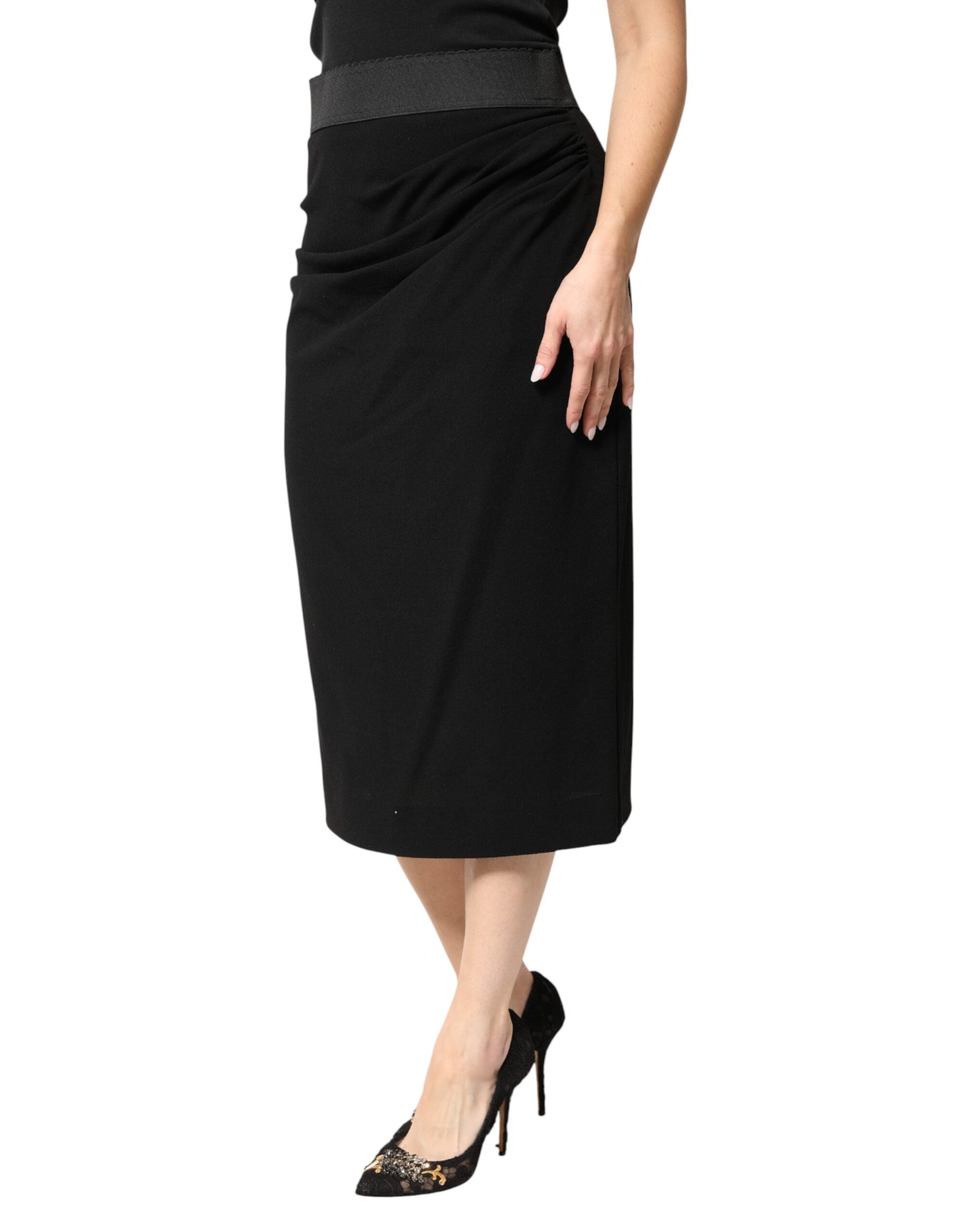 Dolce & Gabbana Black Wool High Waist Pencil Cut Midi Skirt - Luxe Marca