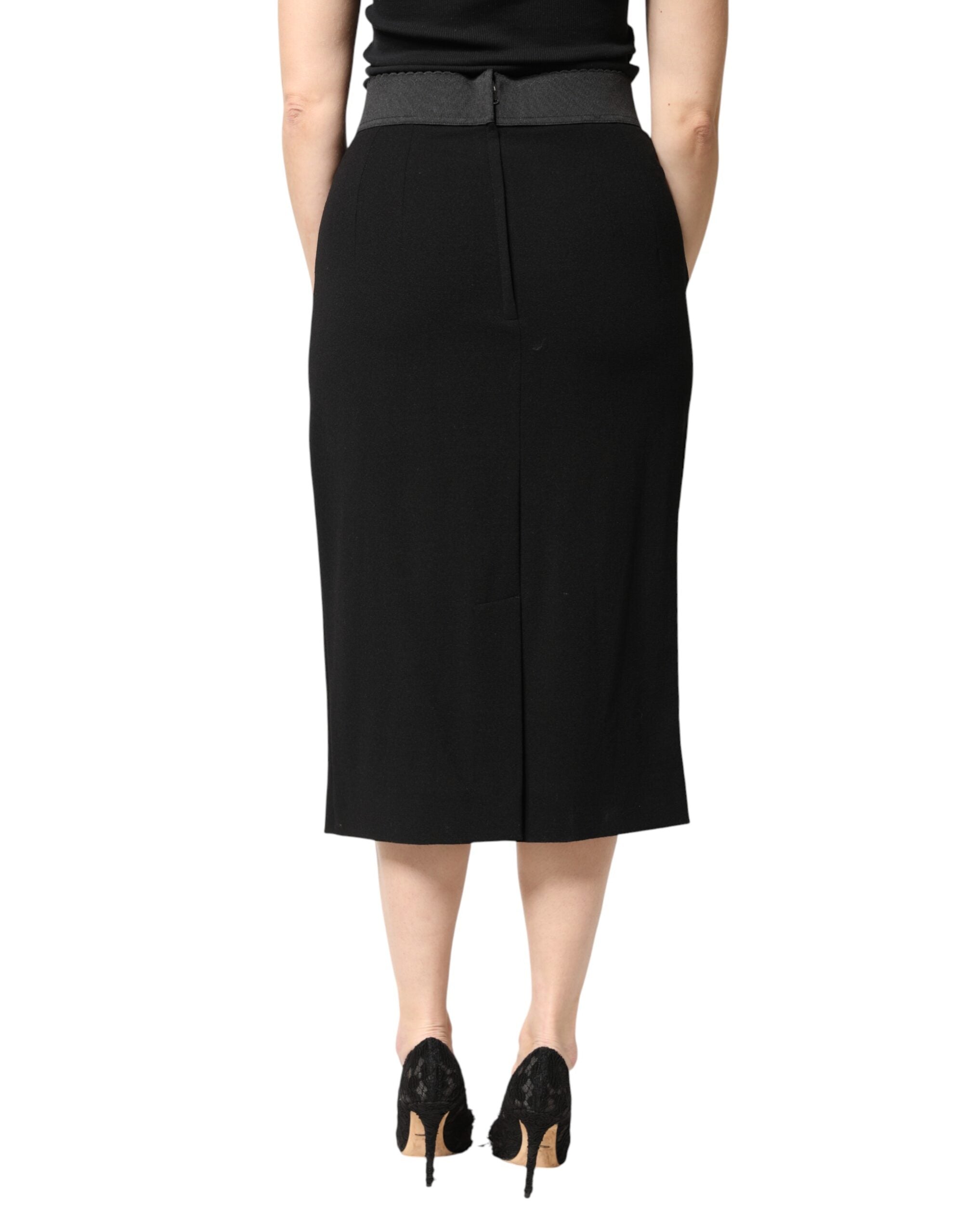 Dolce & Gabbana Black Wool High Waist Pencil Cut Midi Skirt - Luxe Marca
