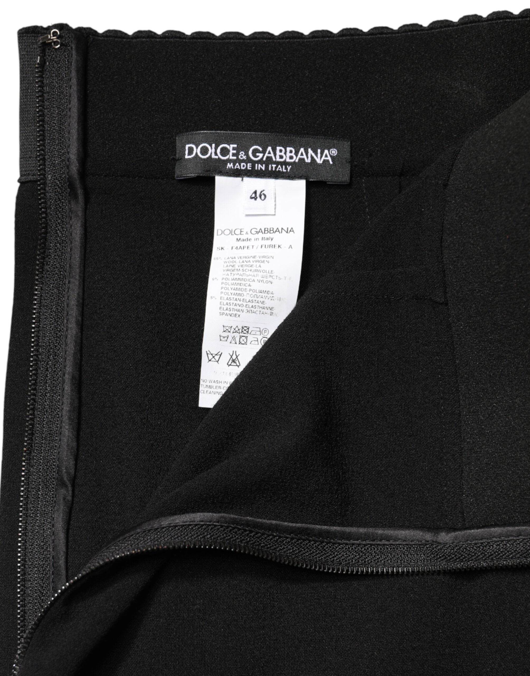Dolce & Gabbana Black Wool High Waist Pencil Cut Midi Skirt - Luxe Marca