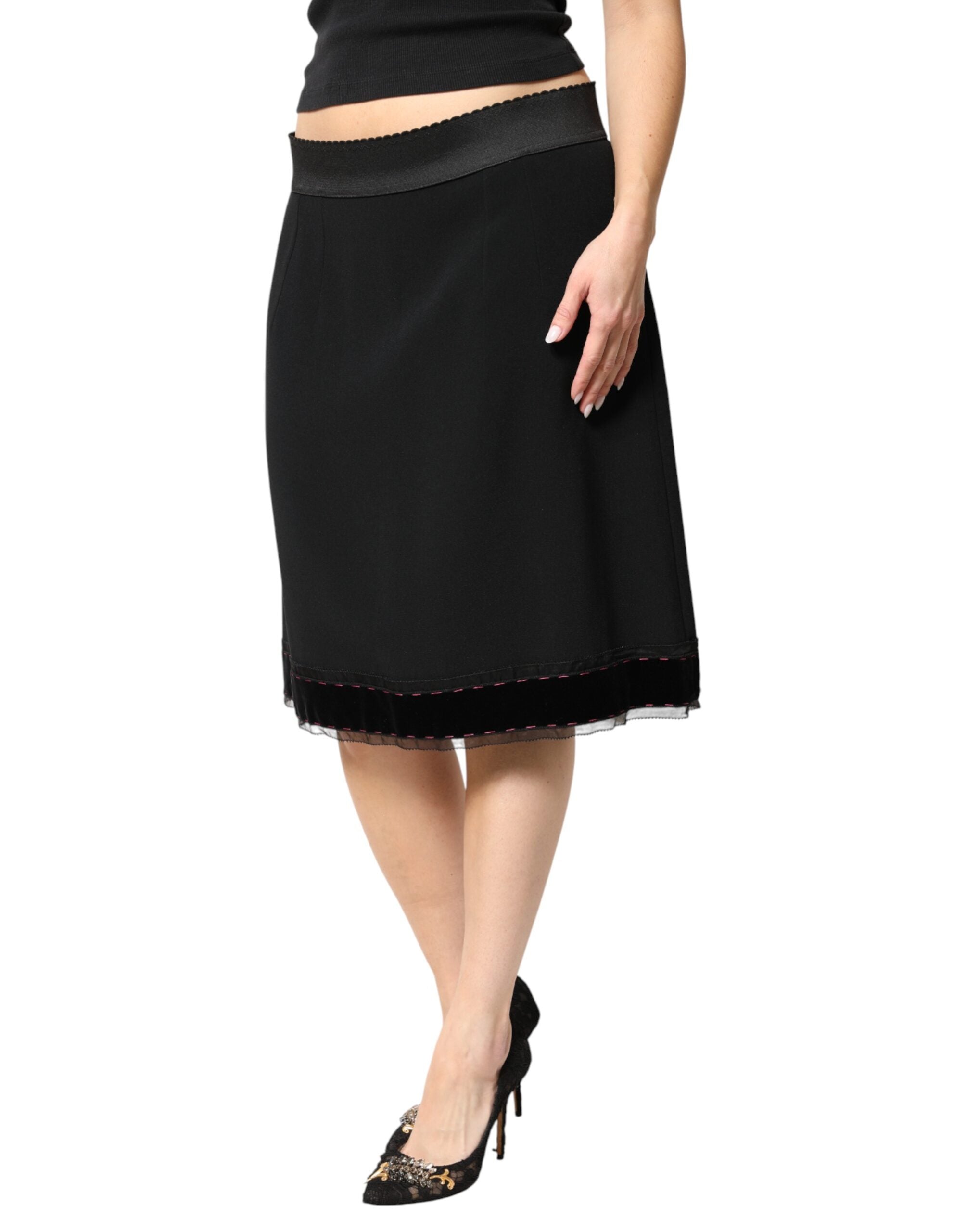 Dolce & Gabbana Black Mid Waist A-line Knee Length Skirt - Luxe Marca