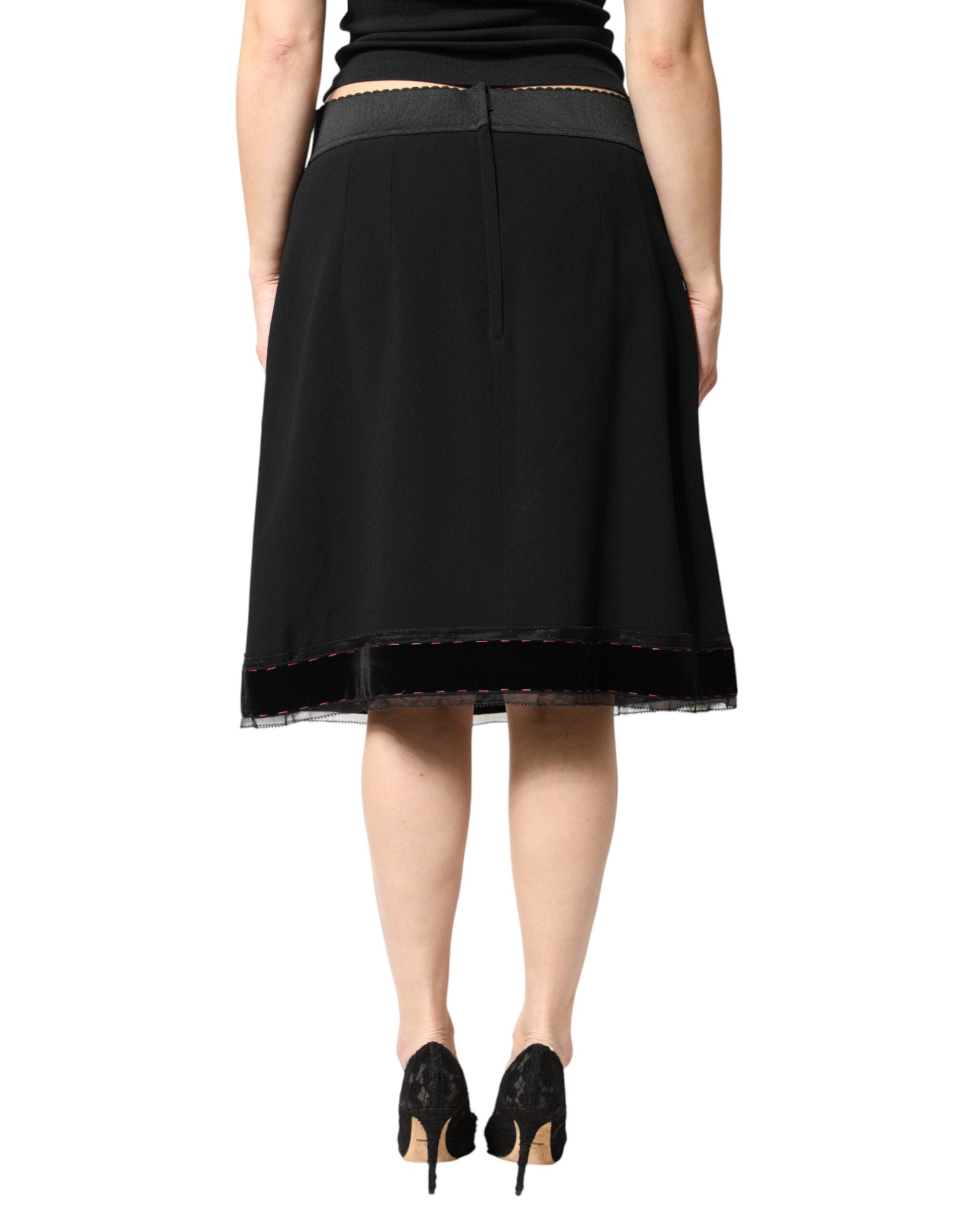 Dolce & Gabbana Black Mid Waist A-line Knee Length Skirt - Luxe Marca