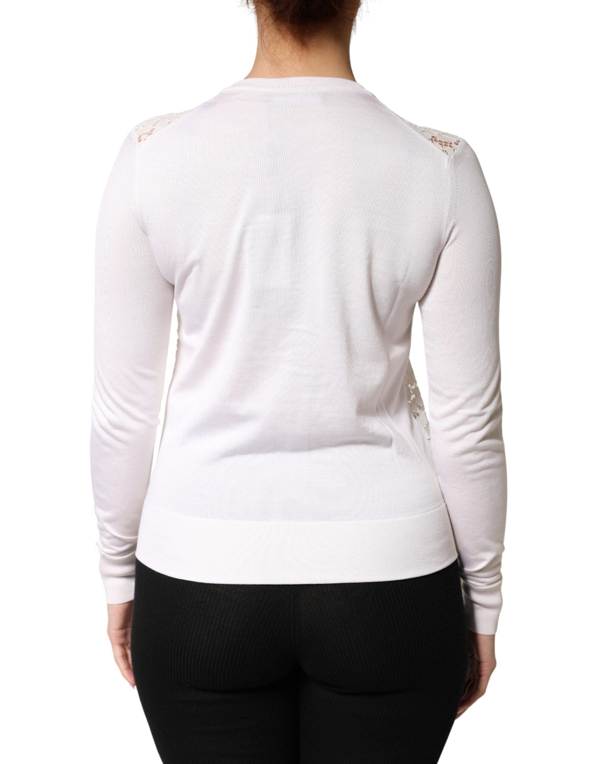 Dolce & Gabbana Cream Lace Knit Rose Button Cardigan Sweater