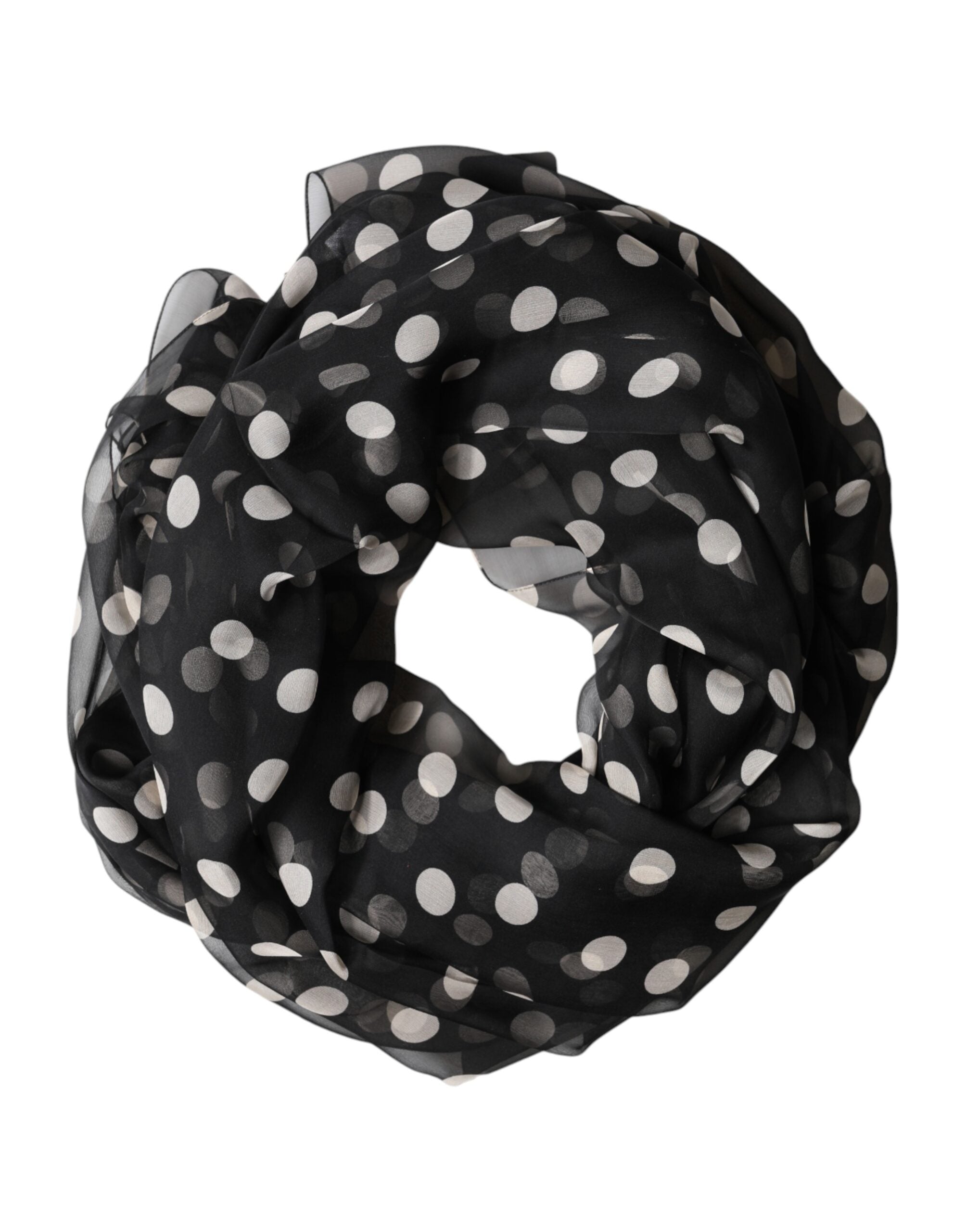 Dolce & Gabbana Black Polka Dot Silk Neck Wrap Shawl 205cm x 137cm Scarf