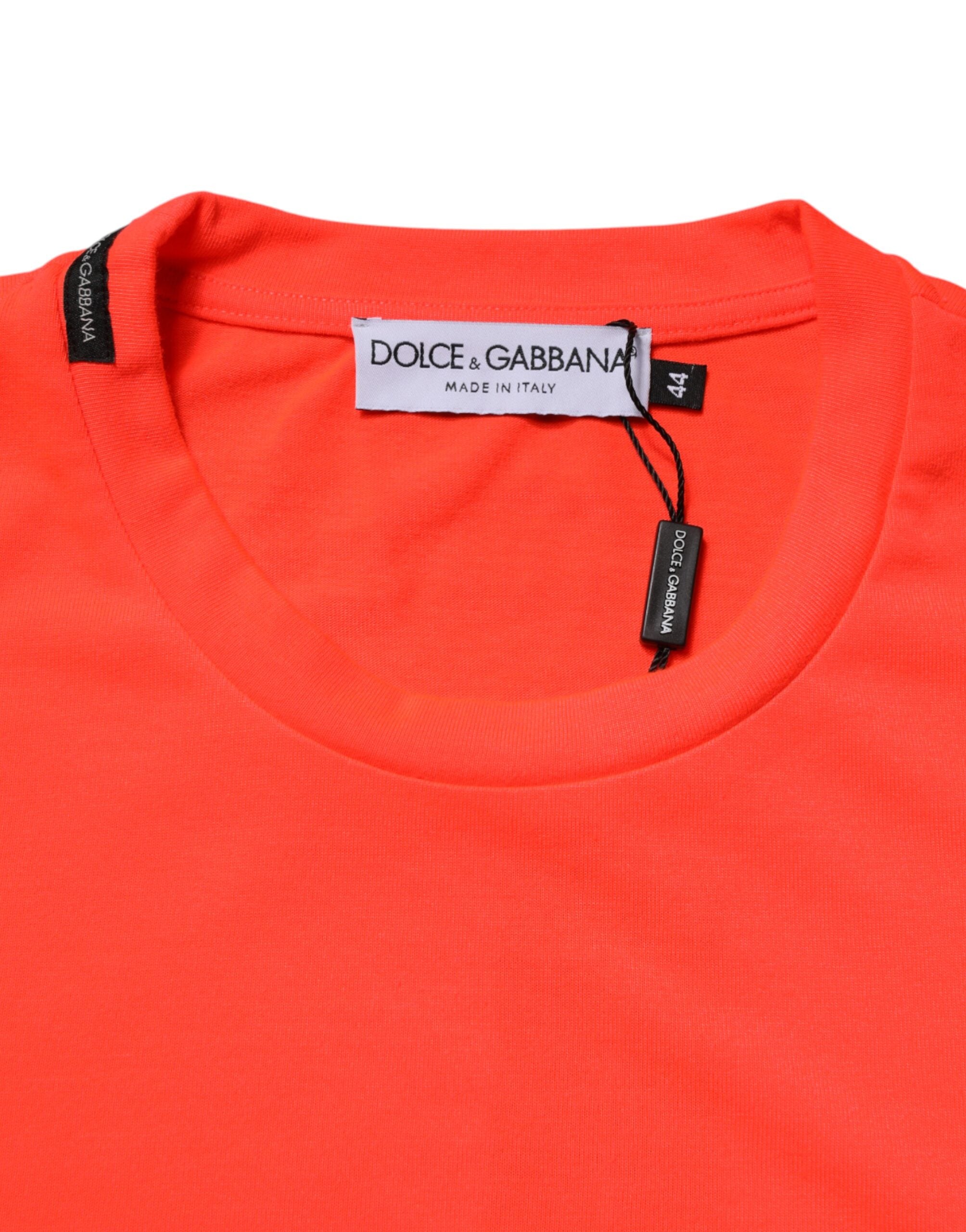 Dolce & Gabbana Neon Orange Polyester Crew Neck Men T-shirt