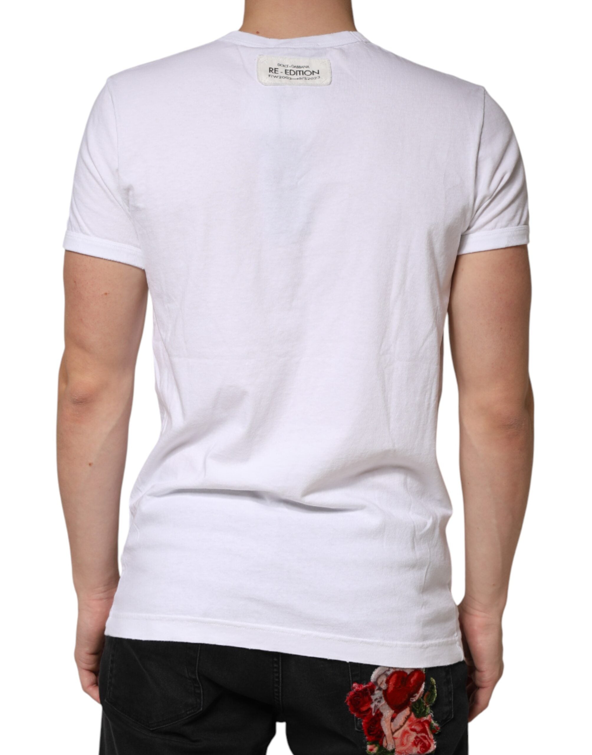 Dolce & Gabbana White Stripes Cotton Crew Neck Tee T-shirt