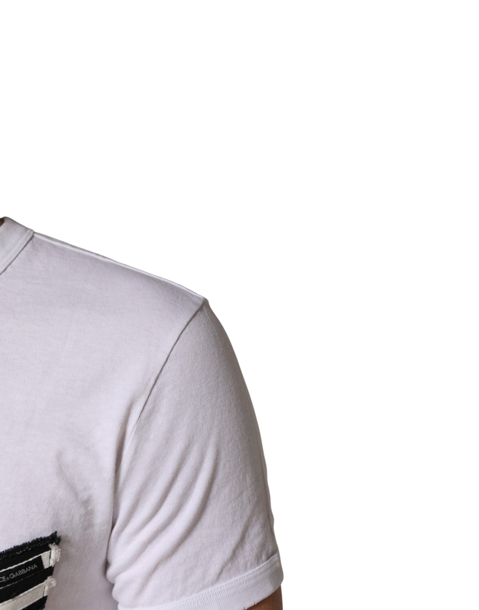Dolce & Gabbana White Stripes Cotton Crew Neck Tee T-shirt