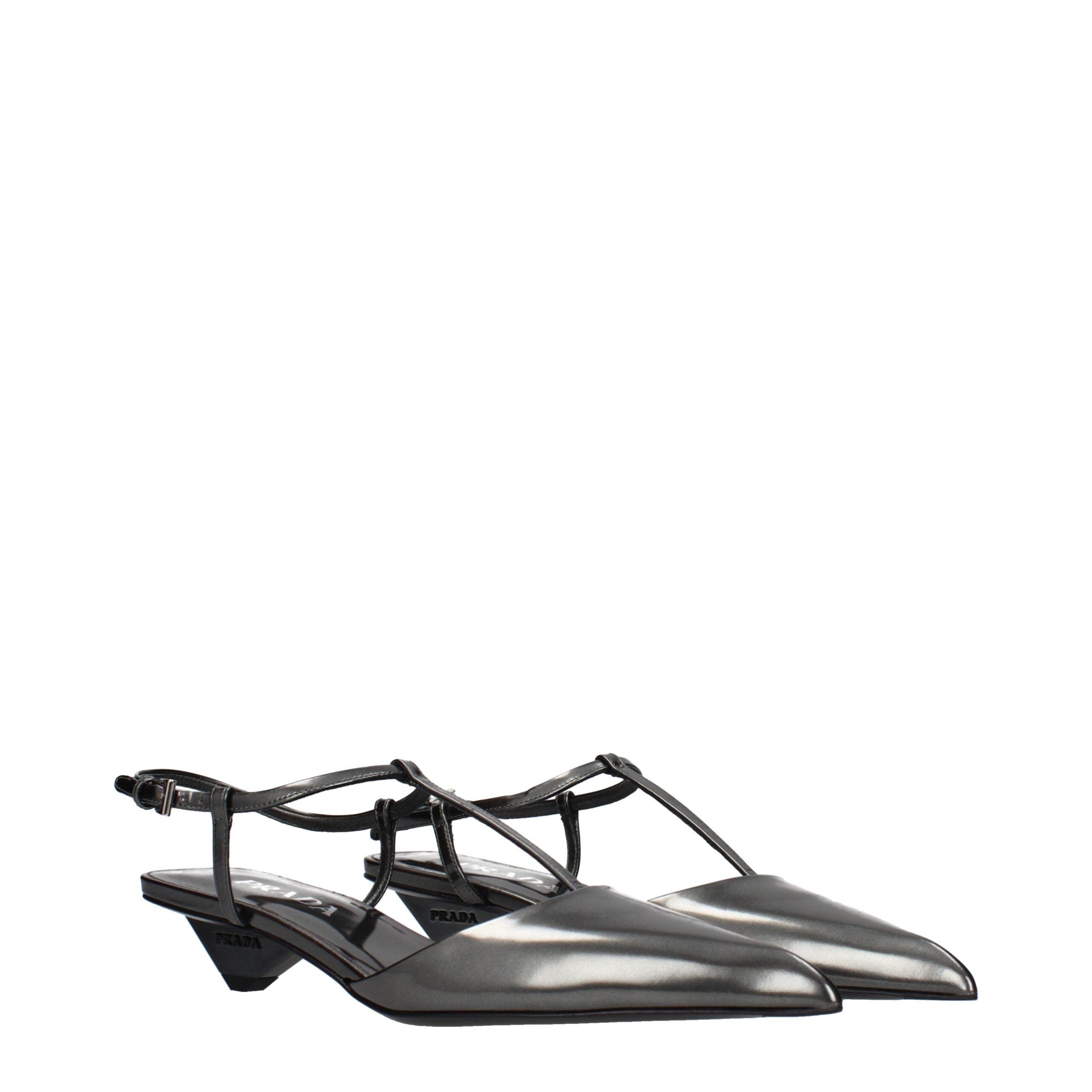 Prada Gray Leather Flat Sandals