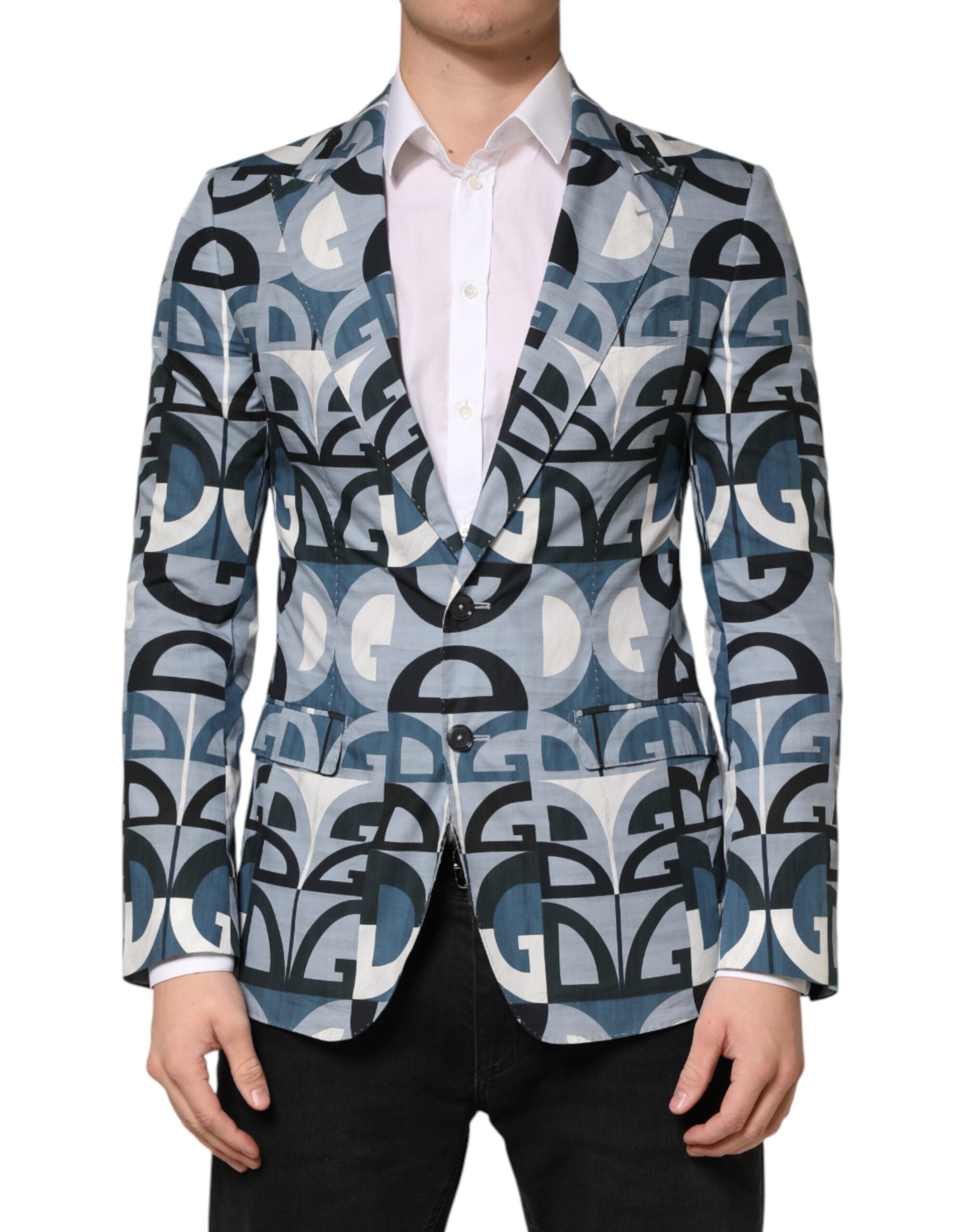 Dolce & Gabbana Blue Logo Monogram Single Breasted Blazer - Luxe Marca