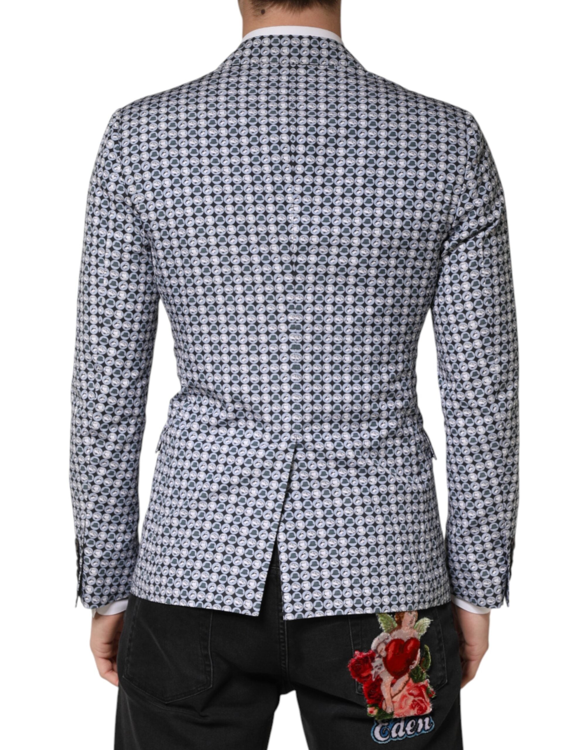 Dolce & Gabbana Blue Cotton Patterned Single Breasted Blazer - Luxe Marca