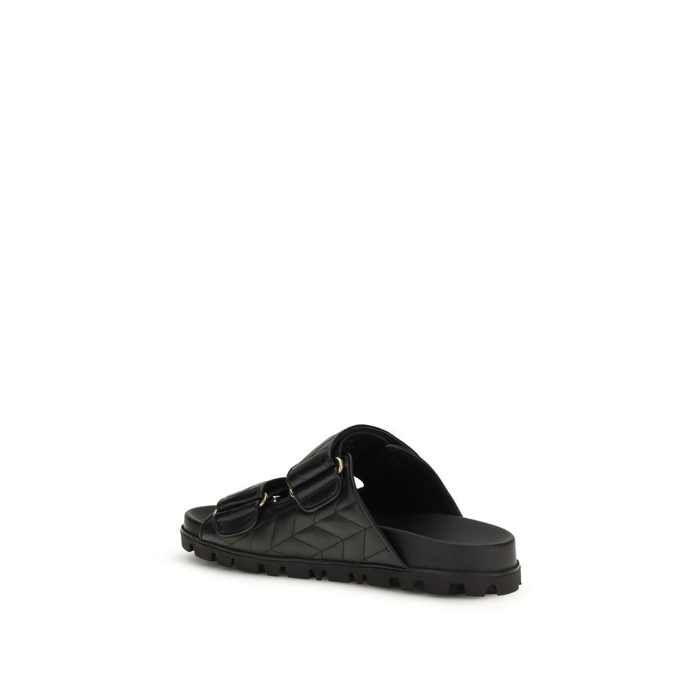 Miu Miu Black Napa Leather / Calf Bos Taurus Slippers - Luxe Marca