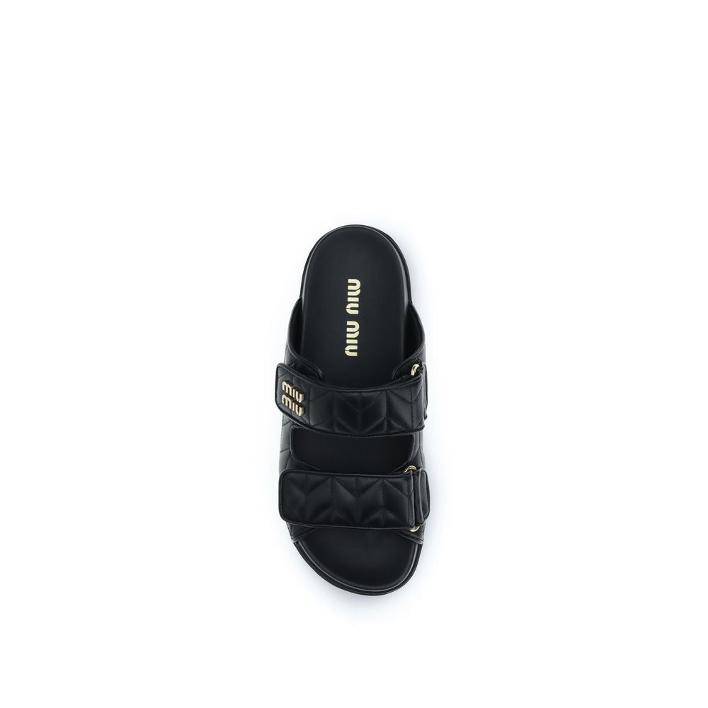 Miu Miu Black Napa Leather / Calf Bos Taurus Slippers - Luxe Marca