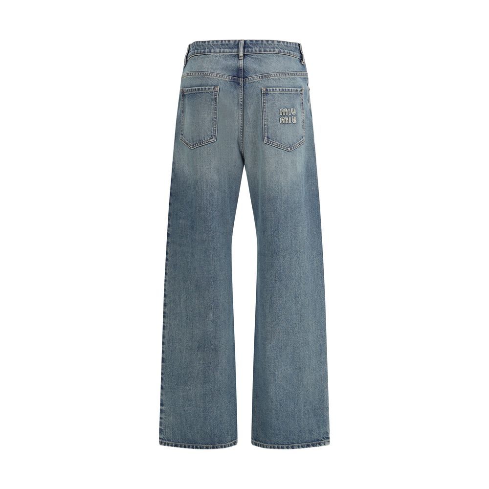 Miu Miu Blue Cotton Straight-Leg Jeans - Luxe Marca