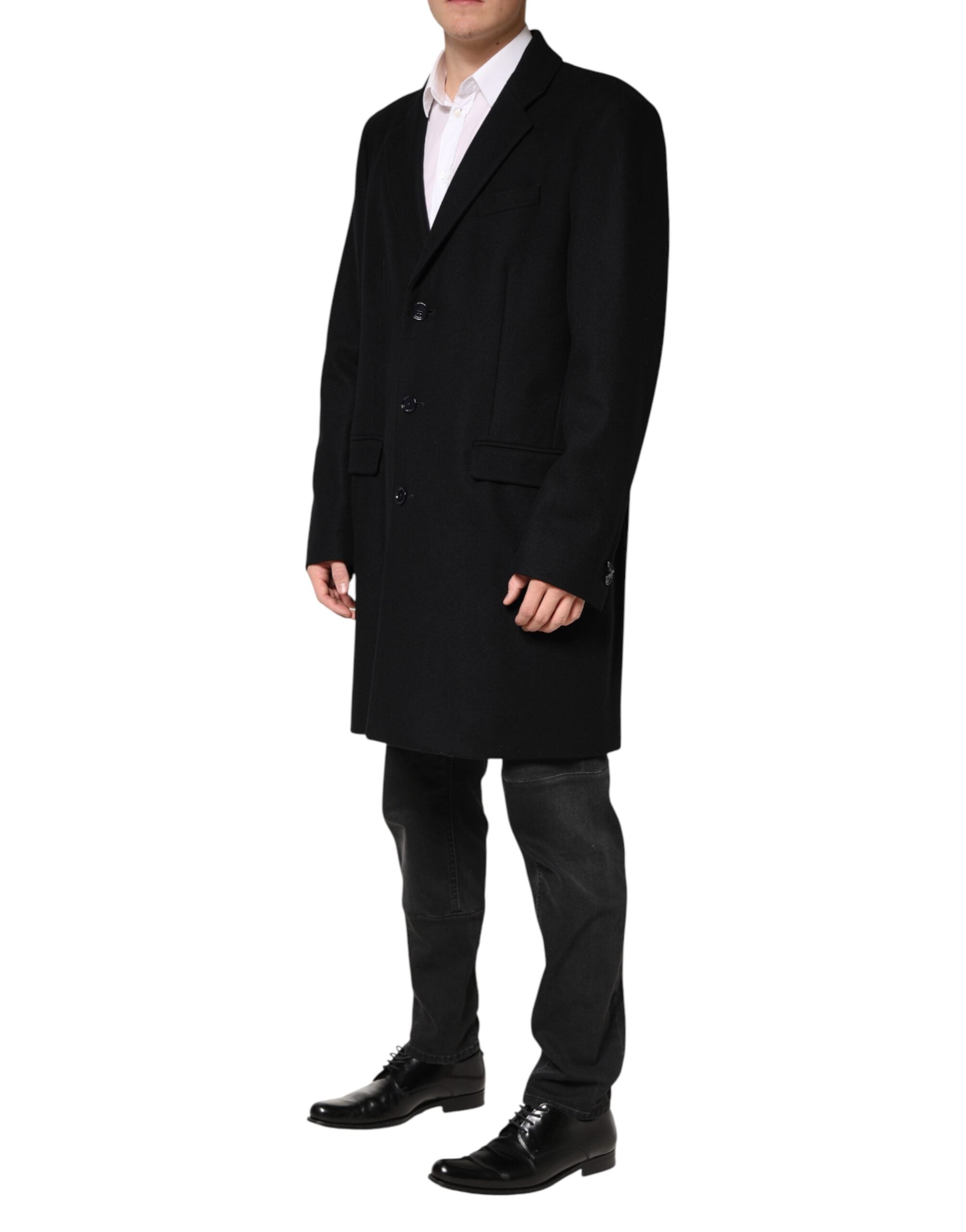 Dolce & Gabbana Black Wool Single Breasted Long Coat Jacket - Luxe Marca