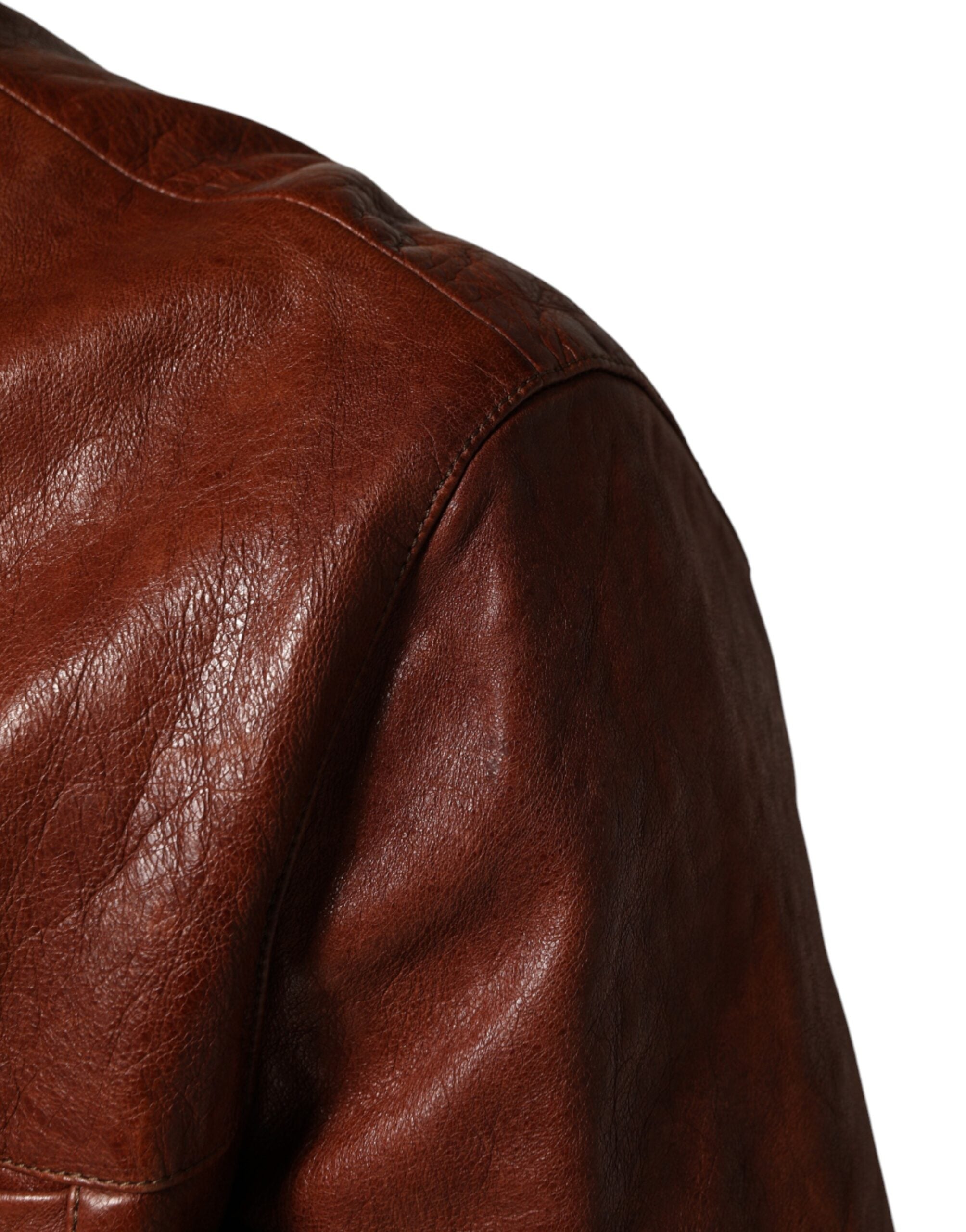Dolce & Gabbana Brown Leather Button Down Men Biker Jacket - Luxe Marca