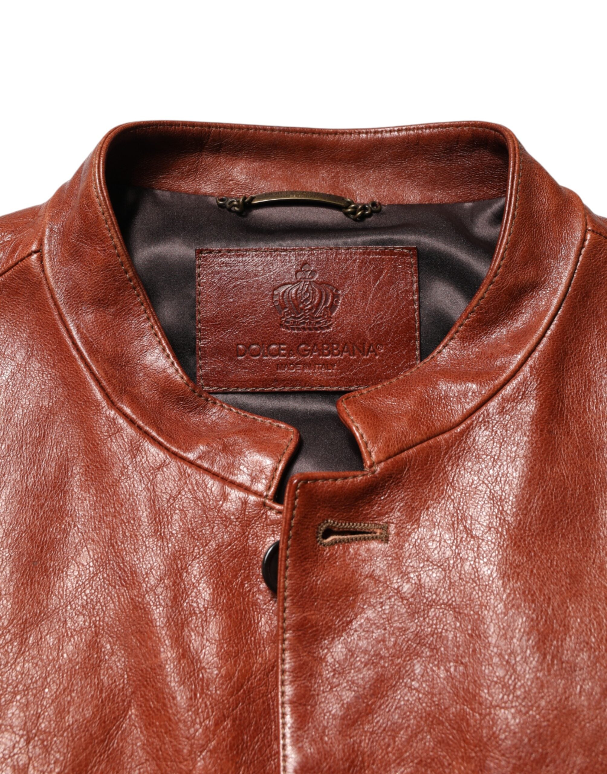 Dolce & Gabbana Brown Leather Button Down Men Biker Jacket - Luxe Marca