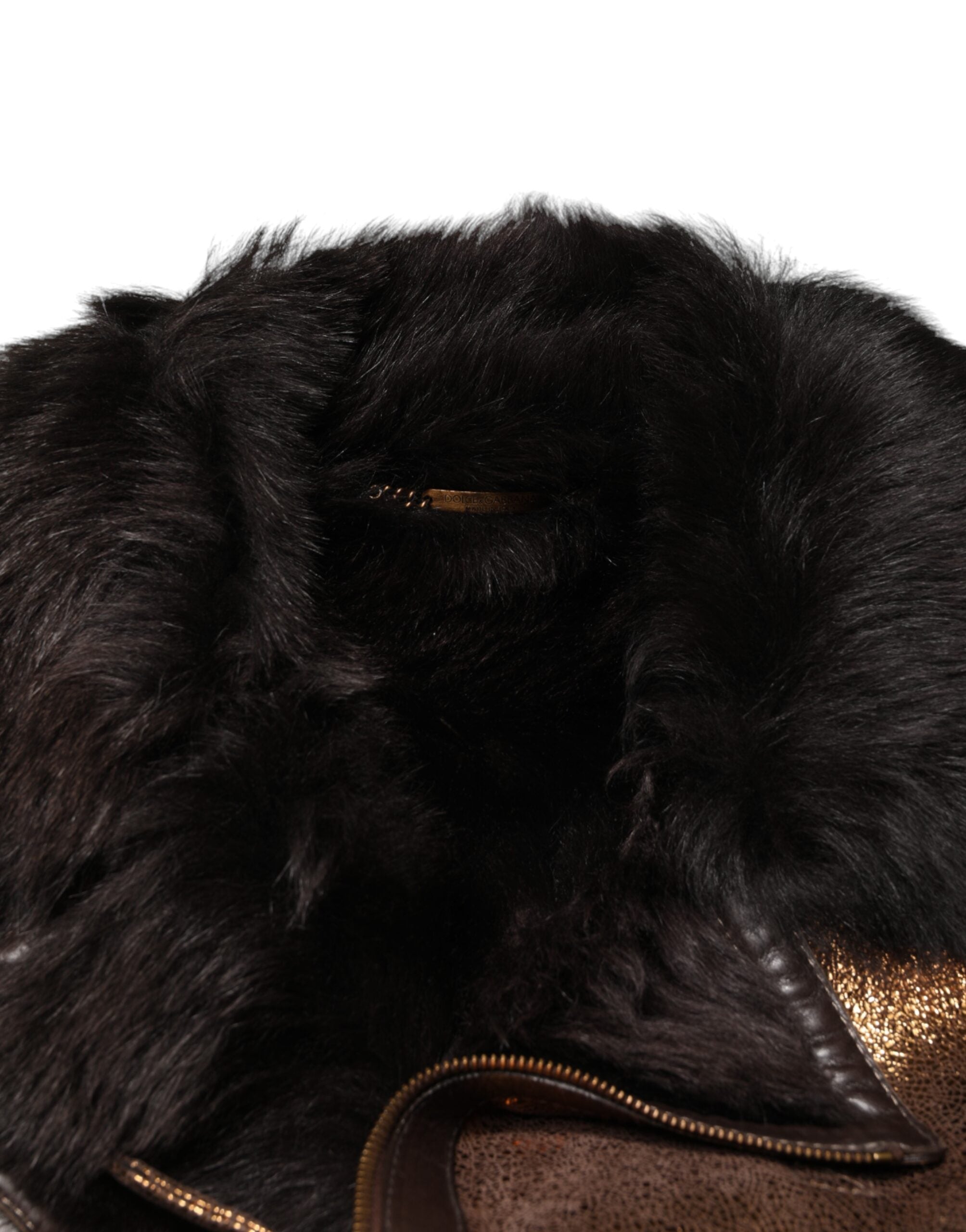 Dolce & Gabbana Bronze Leather Fur Full Zip Men Biker Jacket - Luxe Marca