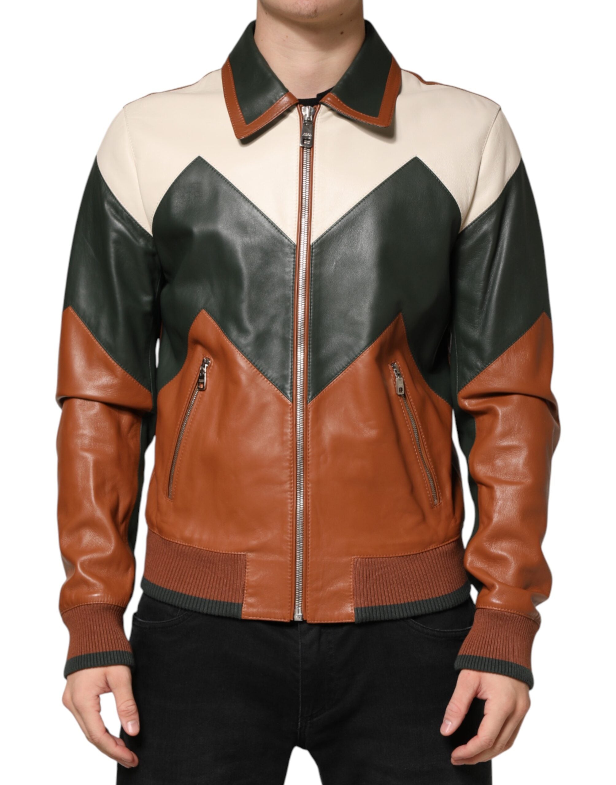 Dolce & Gabbana Multicolor Leather Full Zip men Biker Jacket - Luxe Marca