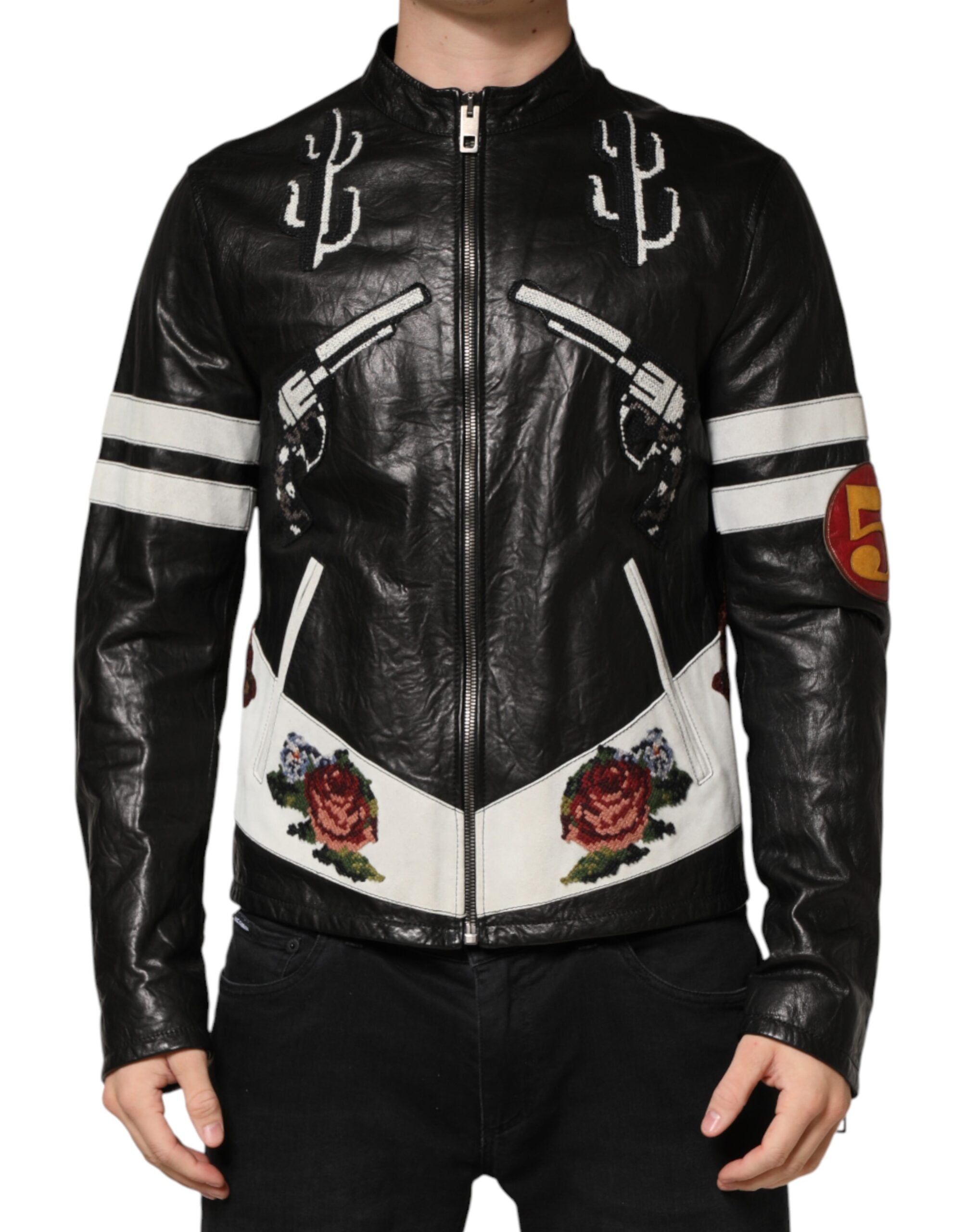 Dolce & Gabbana Black Guns n' Roses FullZip Men Biker Jacket - Luxe Marca