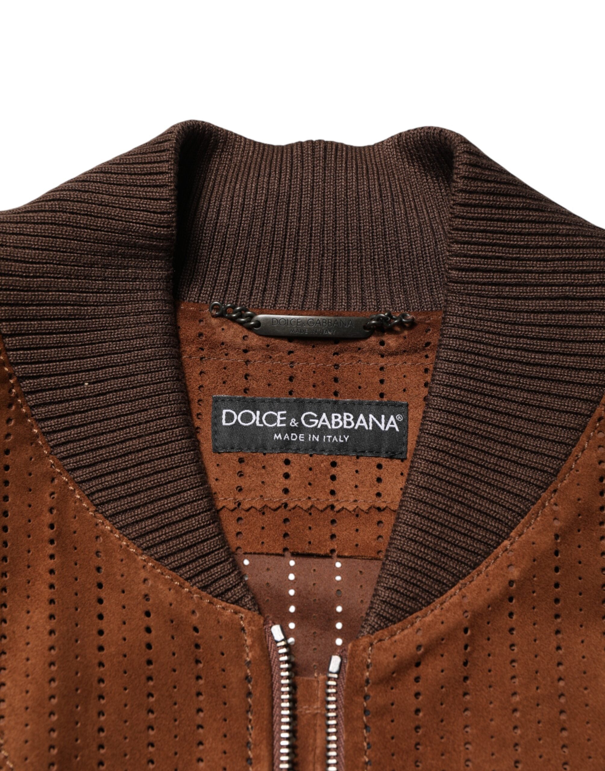 Dolce & Gabbana Brown Velvet Calfskin Full Zip Biker Jacket - Luxe Marca