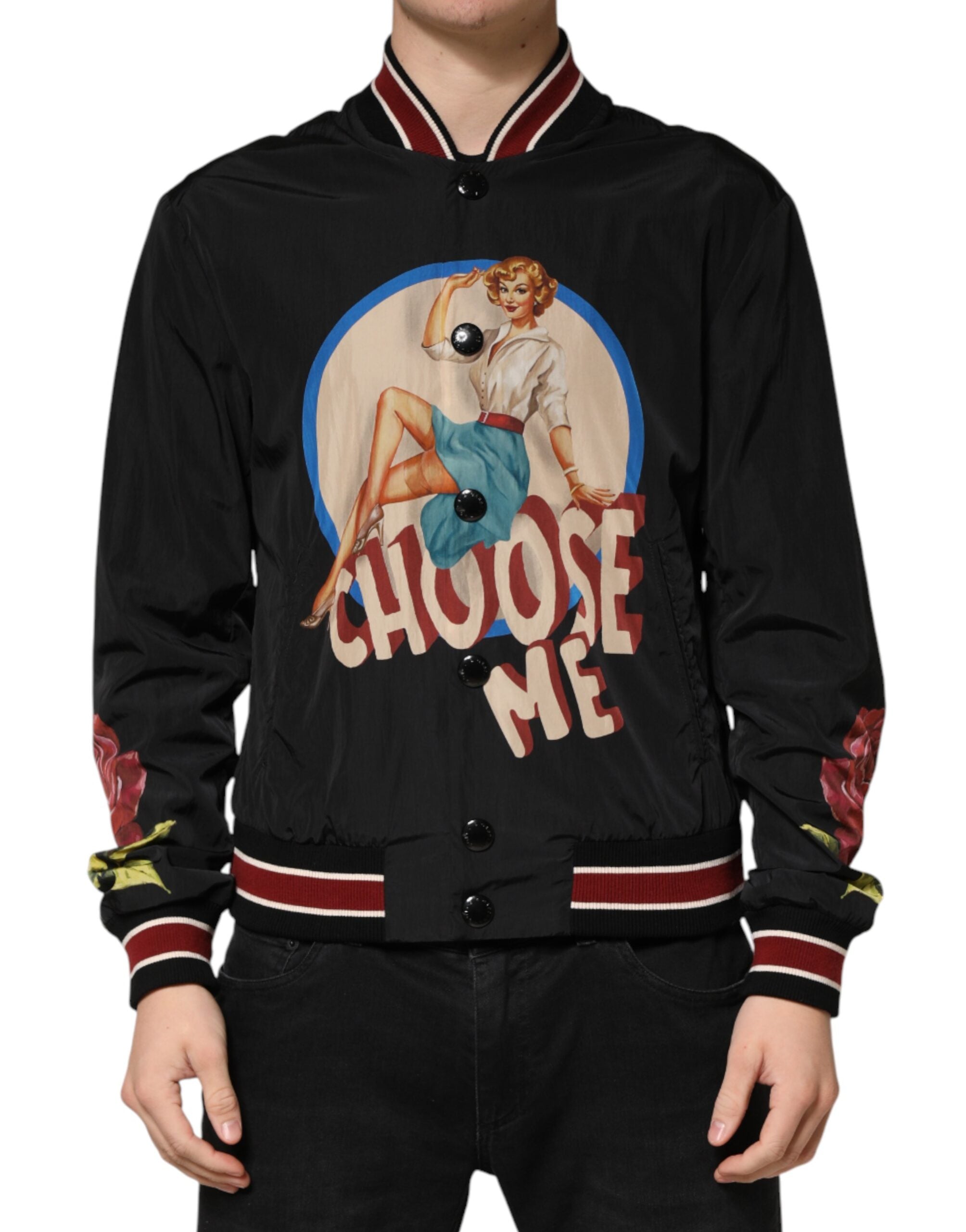 Dolce & Gabbana Black Pin Up Button Down Men Bomber Jacket - Luxe Marca