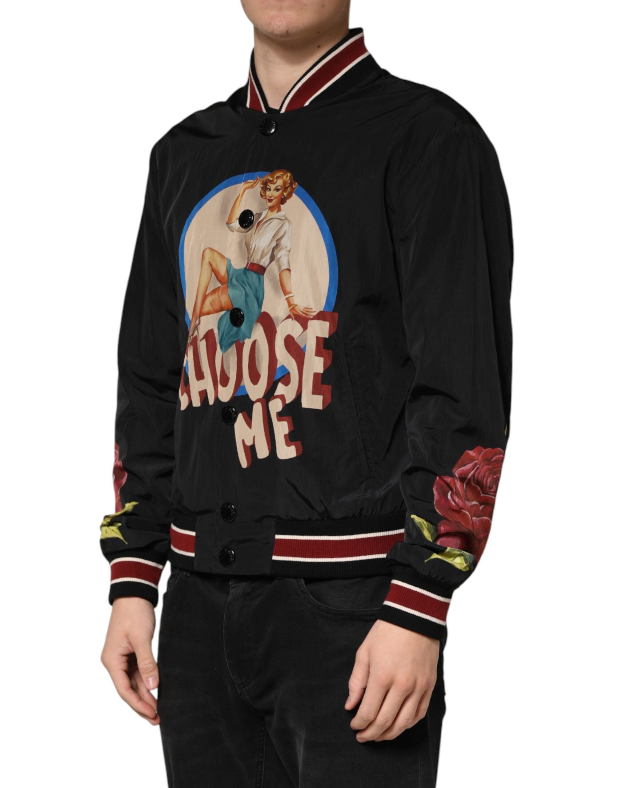 Dolce & Gabbana Black Pin Up Button Down Men Bomber Jacket - Luxe Marca
