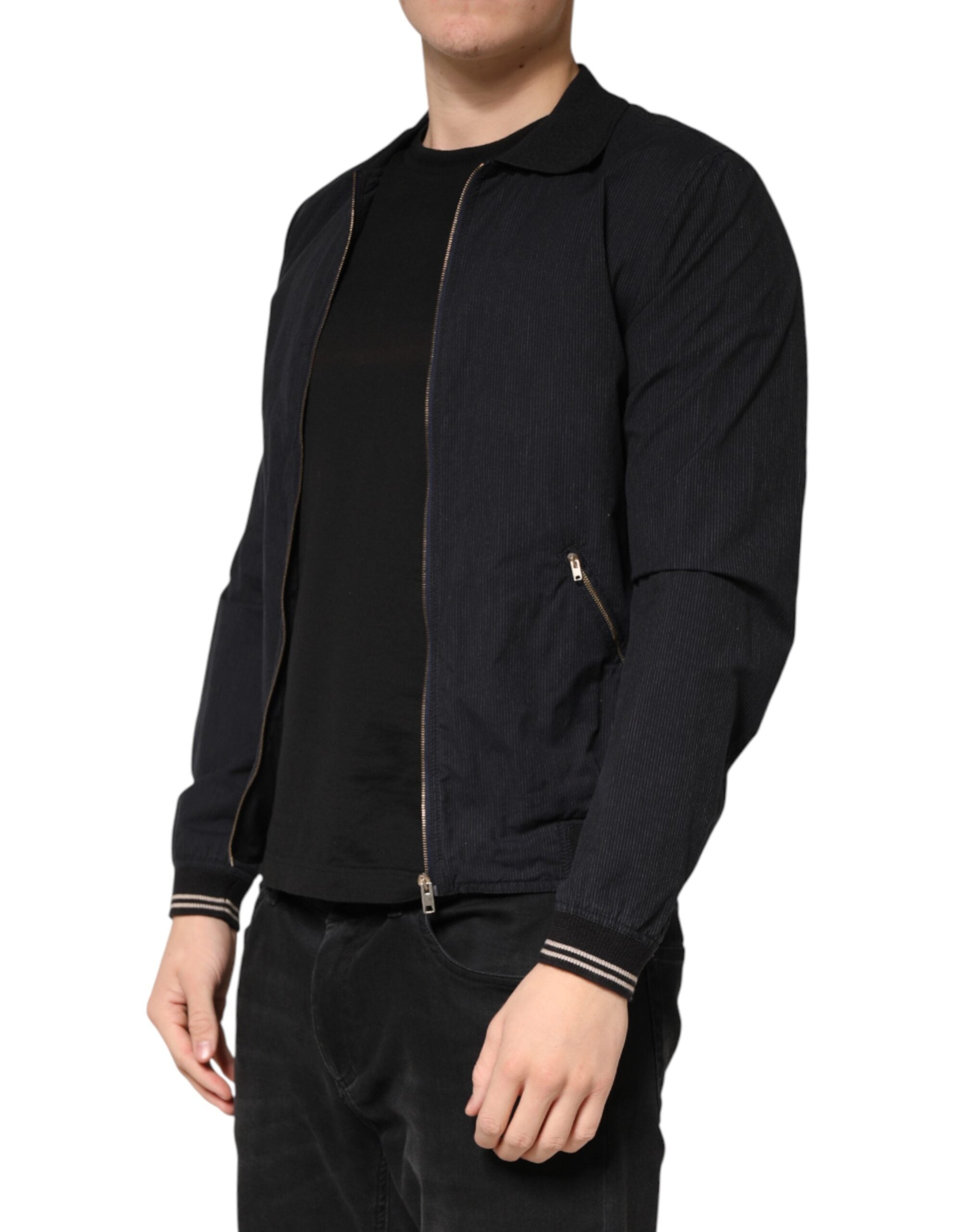 Dolce & Gabbana Dark Blue Cotton Full Zip Bomber Men Jacket - Luxe Marca