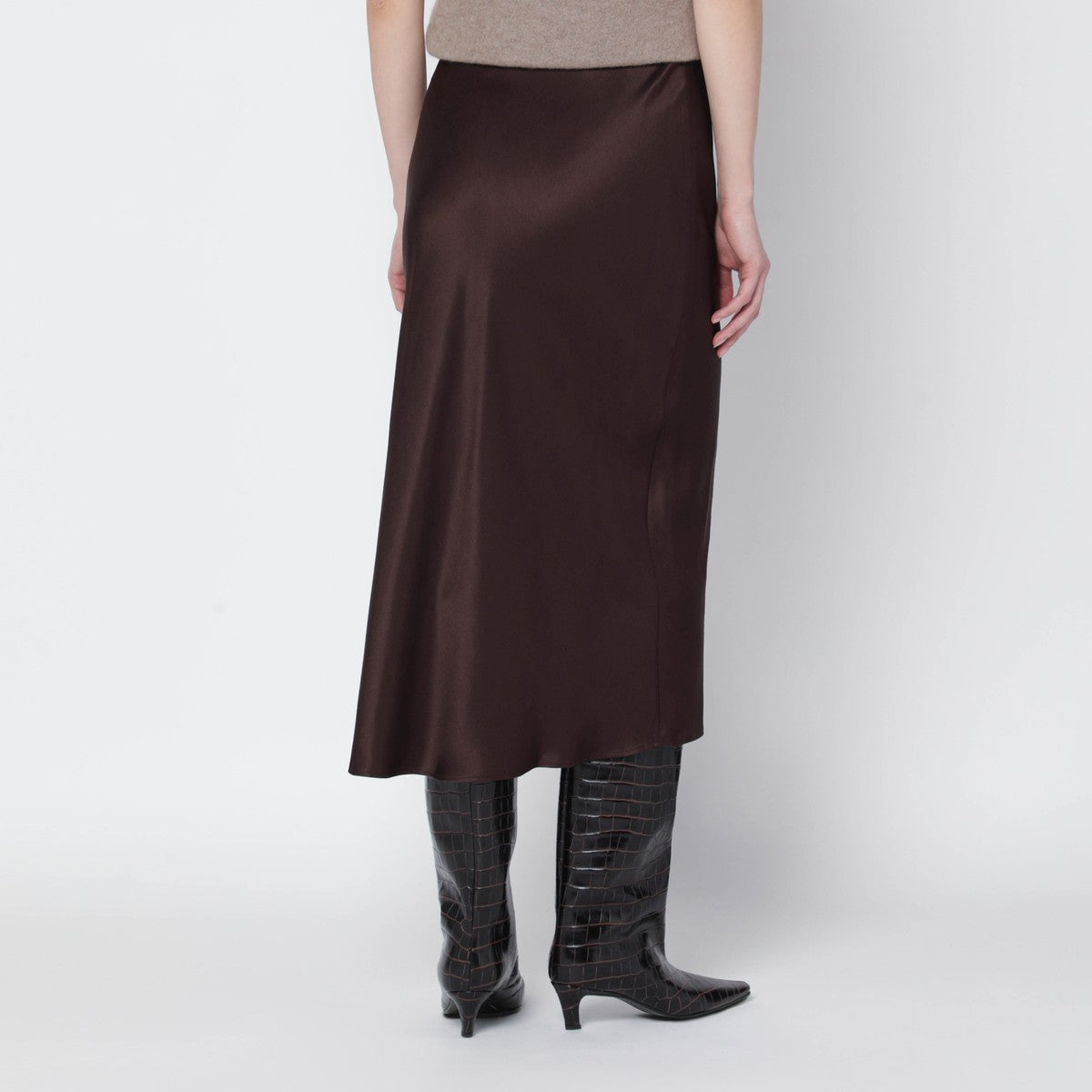 ANINE BING ANINE BING Brown silk Bar midi skirt